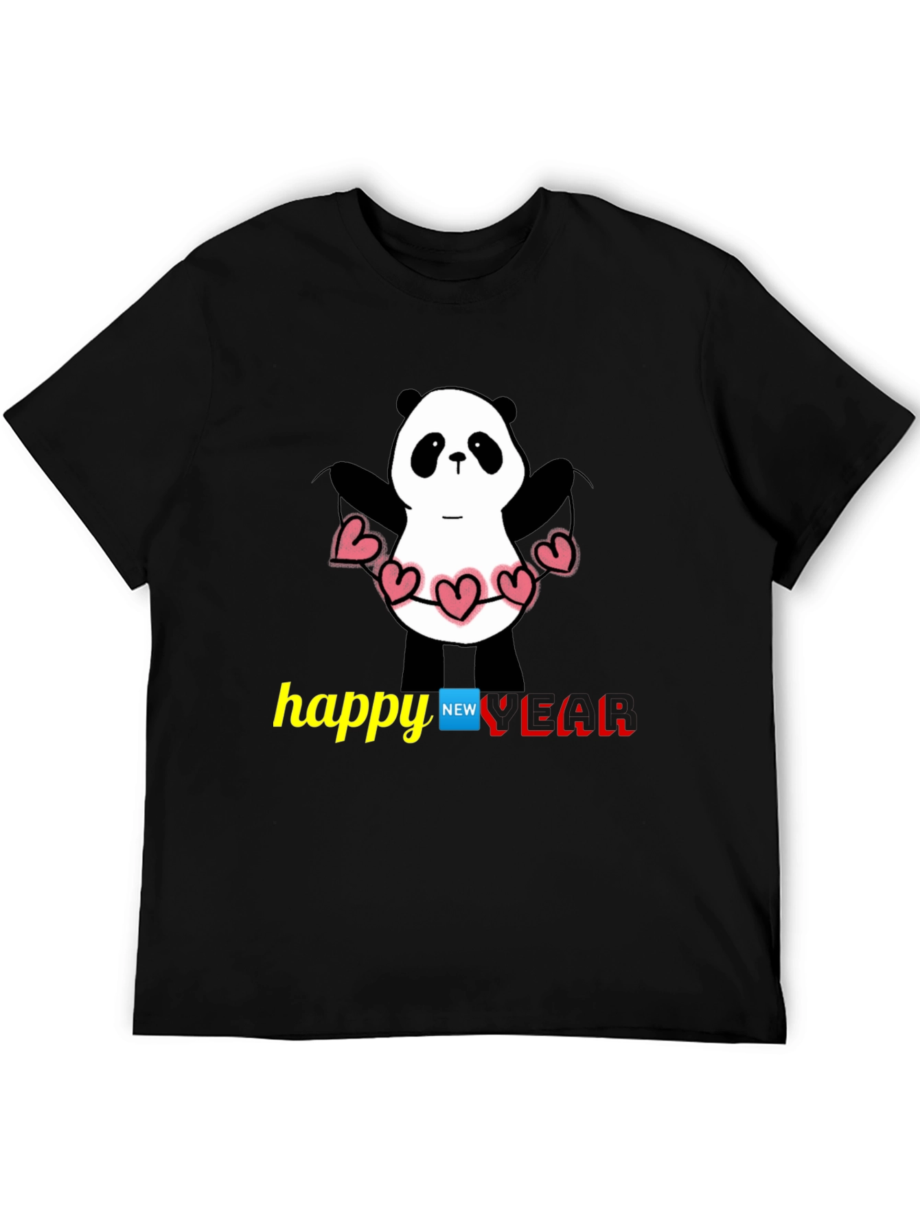 Black Happy New Year Panda T-Shirt - Black view 5