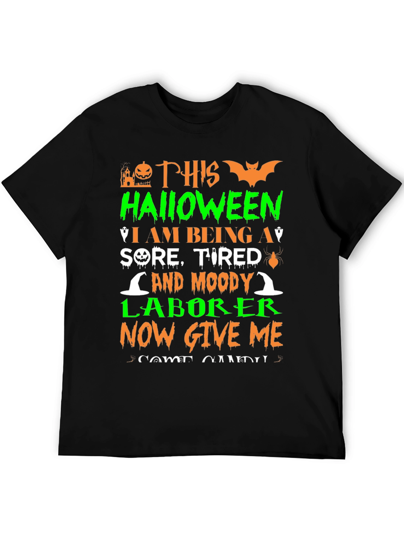 Black Halloween Sore Tired Moody Laborer T-Shirt view 5