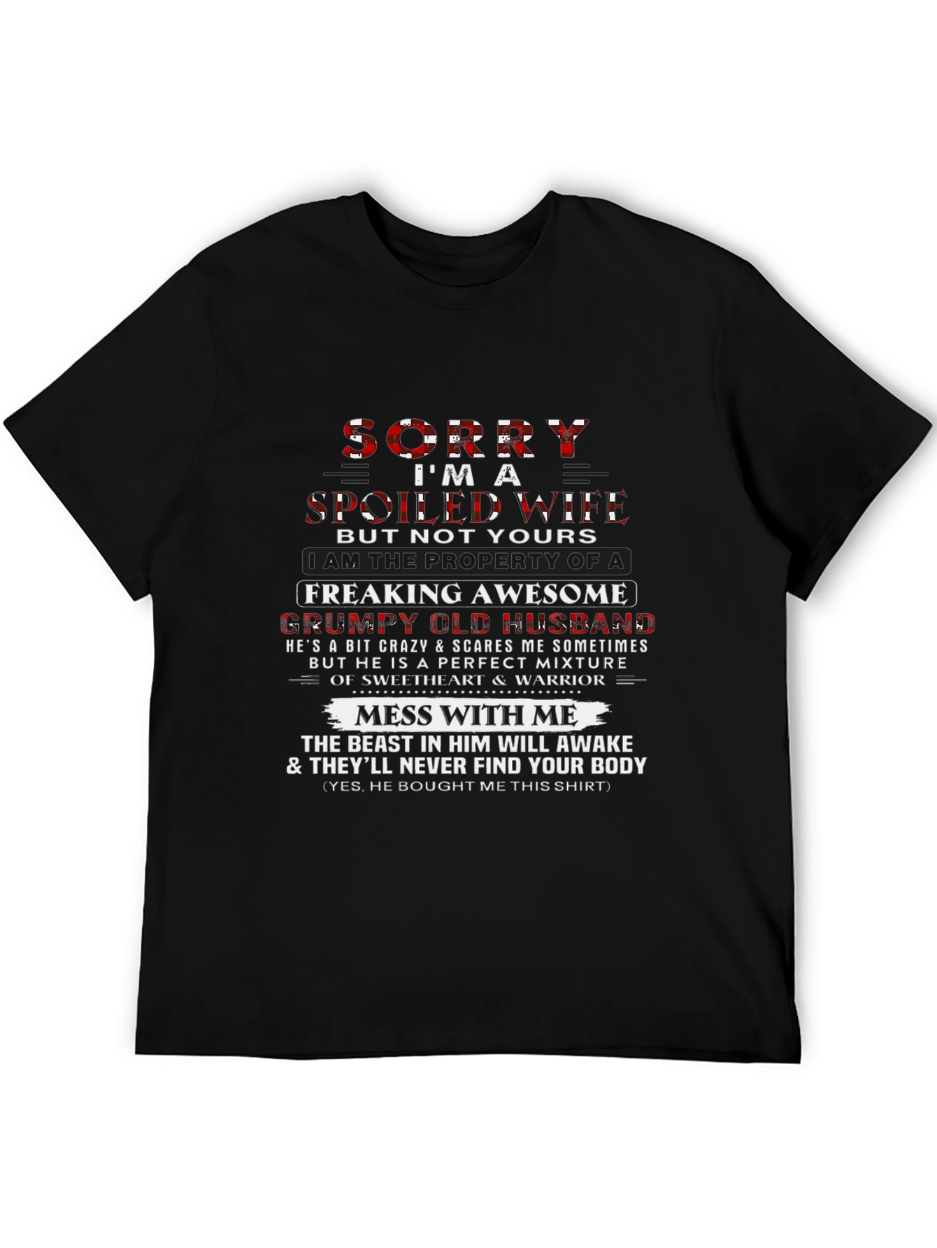 Black Spoiled Wife, Grumpy Husband Funny Graphic T-Shirt view 5