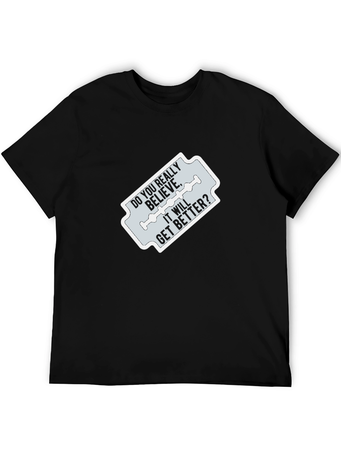 Black Edgy Graphic Tee - 'Do You Really Believe?' Design view 5