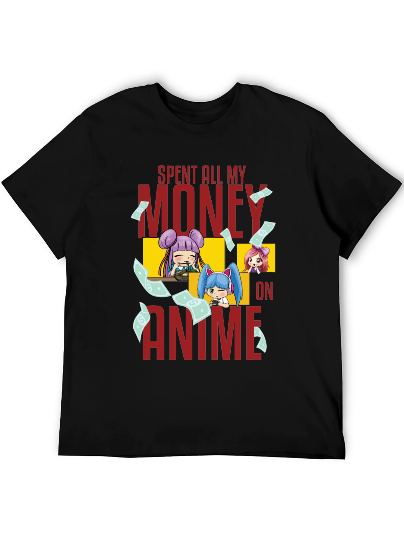 Black Anime Fan T-Shirt - Spent All My Money On Anime Graphic Tee view 5