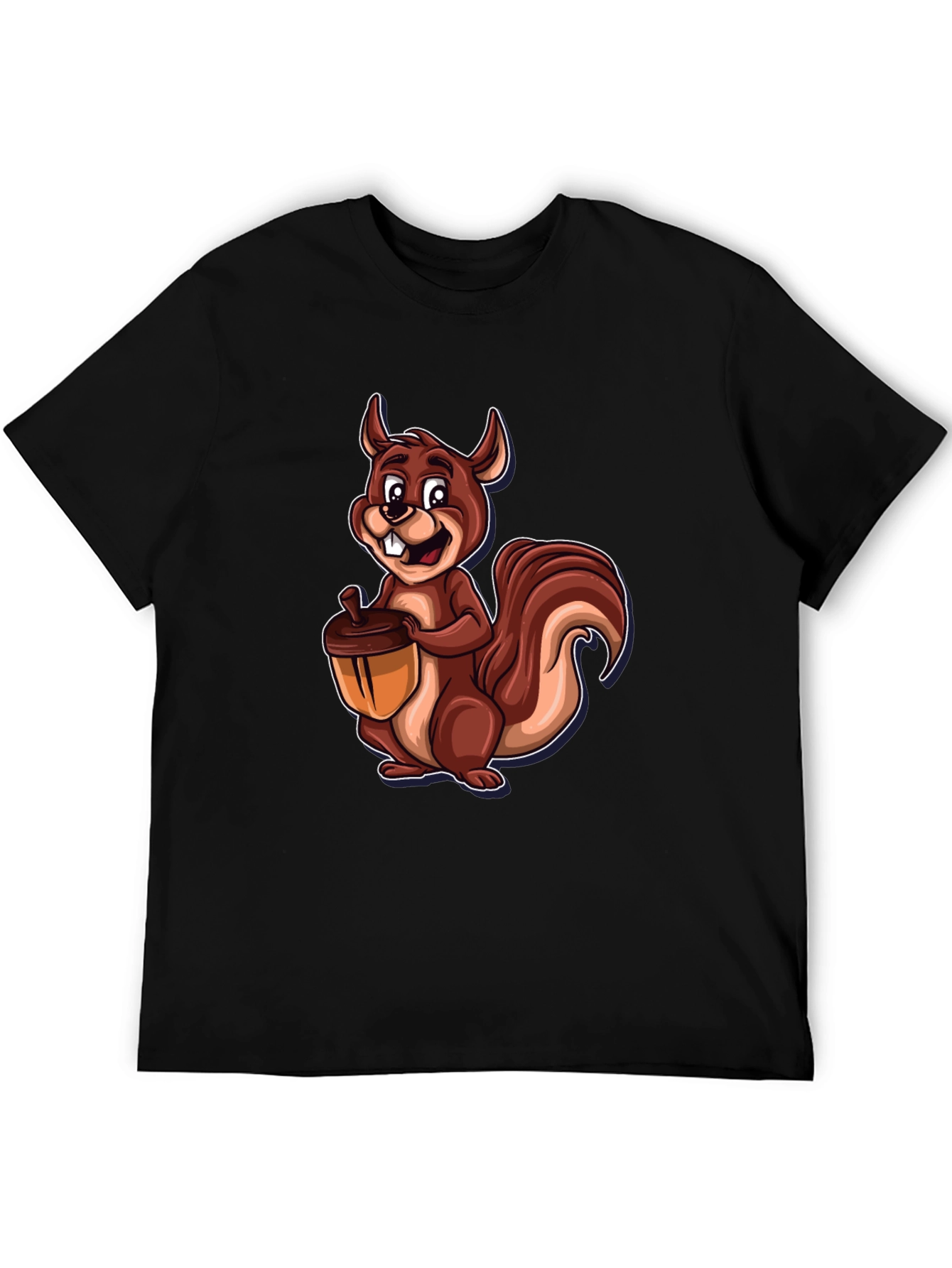 Black Squirrel Holding Acorn Graphic Tee - Black Cotton Shirt view 5