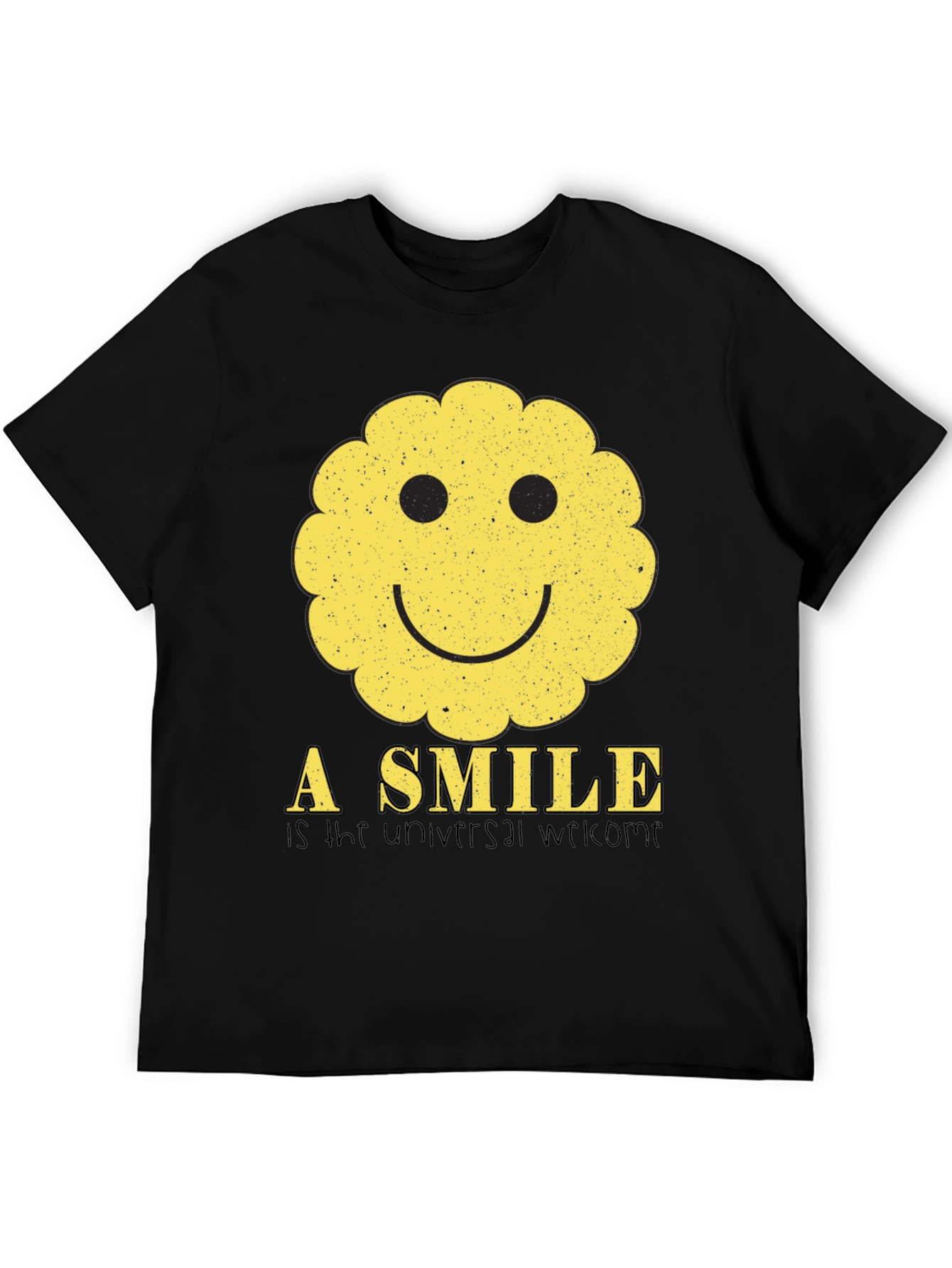 Black Smiley Face Graphic Tee - Universal Welcome T-Shirt view 5