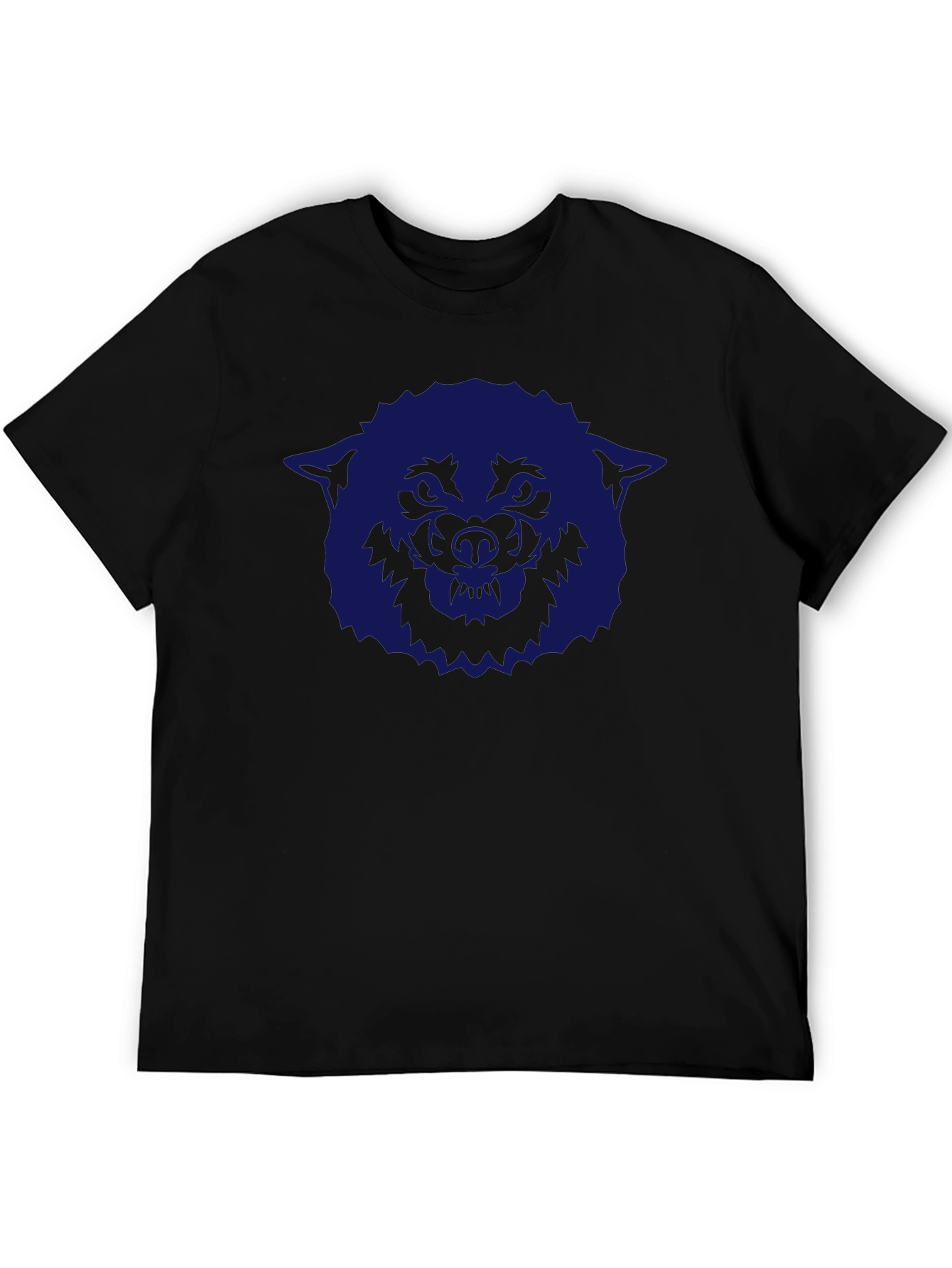 Black Men's Black T-Shirt with Blue Wolf Graphic view 5