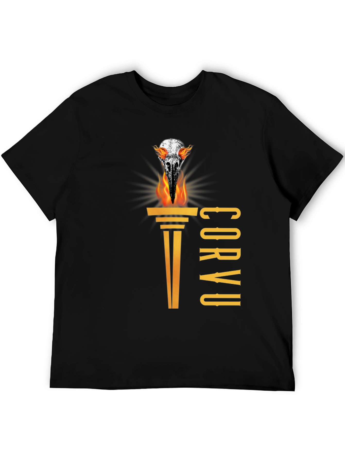 Black Corvus T-Shirt - Bird Skull on Fire view 5