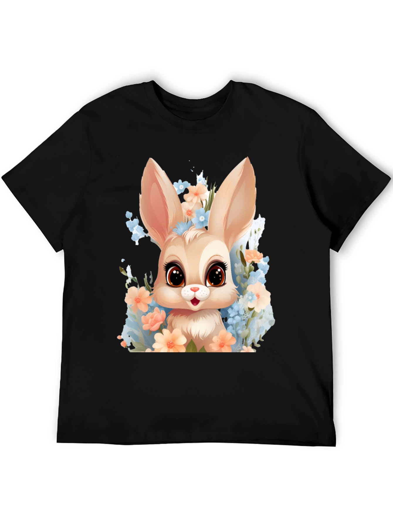 Black Cute Bunny in Flowers Graphic T-Shirt view 5
