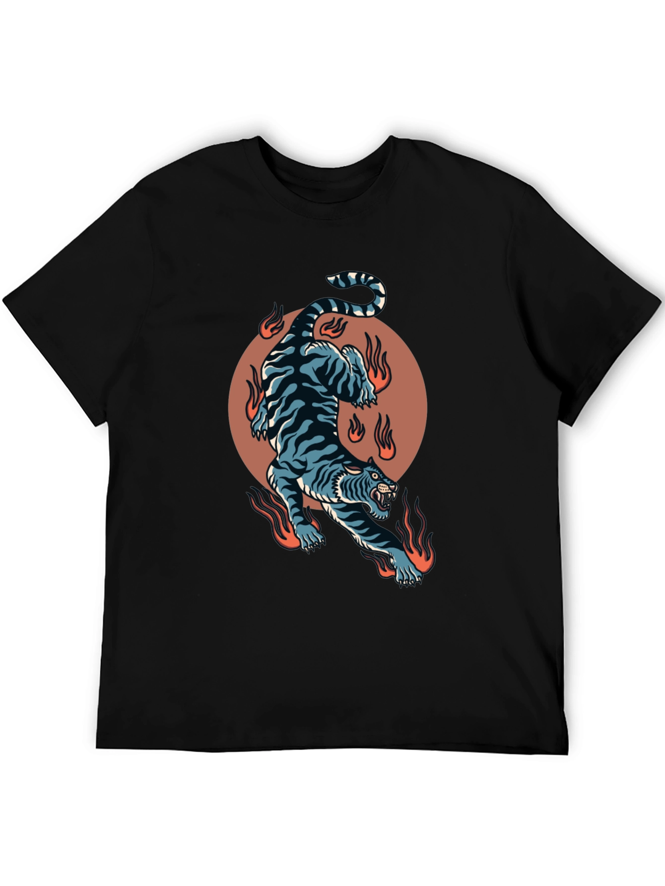 Black Fiery Tiger Graphic Tee - Bold Black T-Shirt view 5