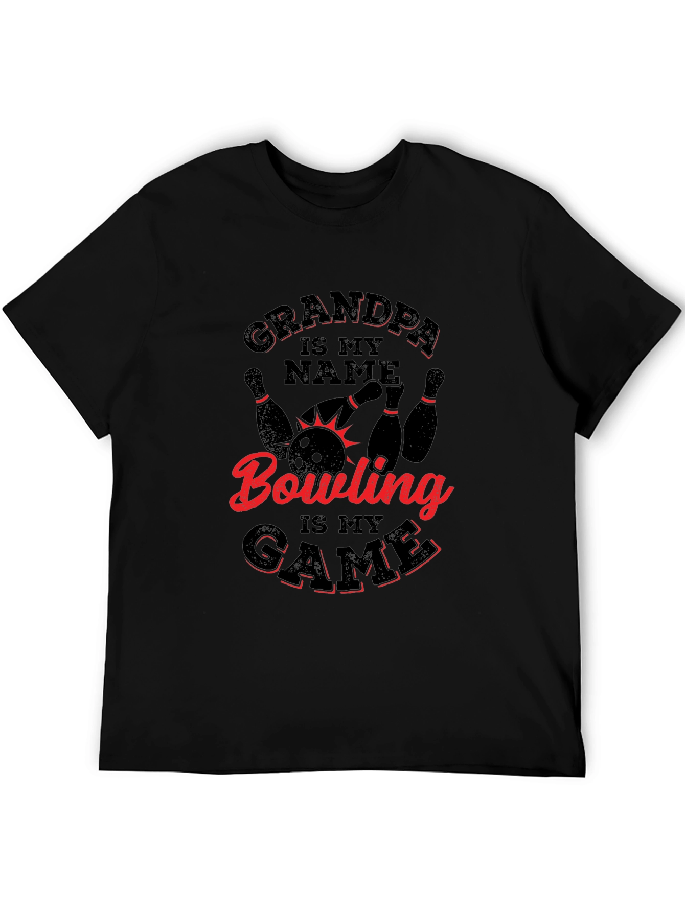 Black Grandpa Bowling T-Shirt -  Red & Black Design view 5