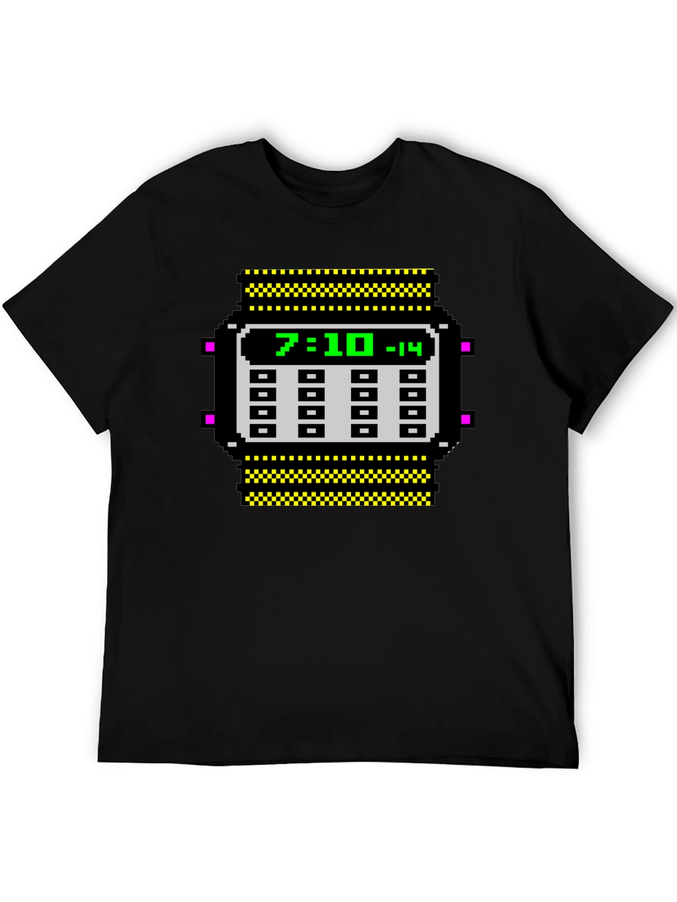 Black Retro Pixel Watch T-Shirt - Geeky Timepiece Design view 5