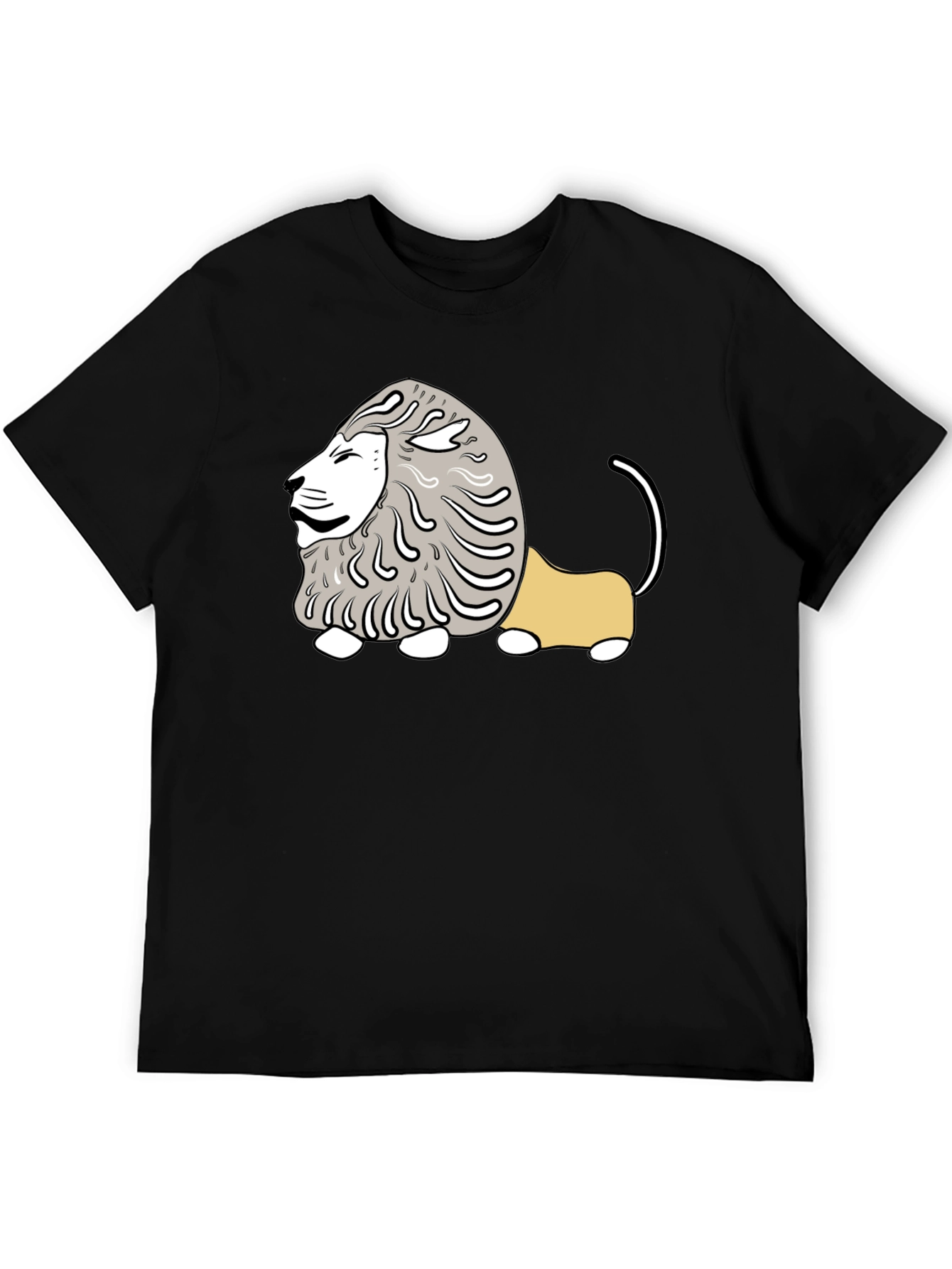 Black Cartoon Lion Graphic Tee - Casual Black T-Shirt view 5