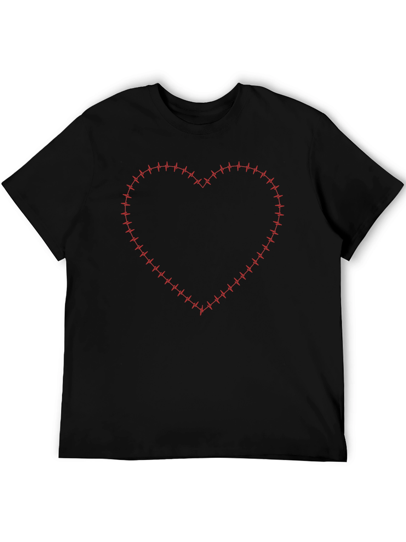 Black Heartbeat Heart Graphic Men's Black T-Shirt view 5
