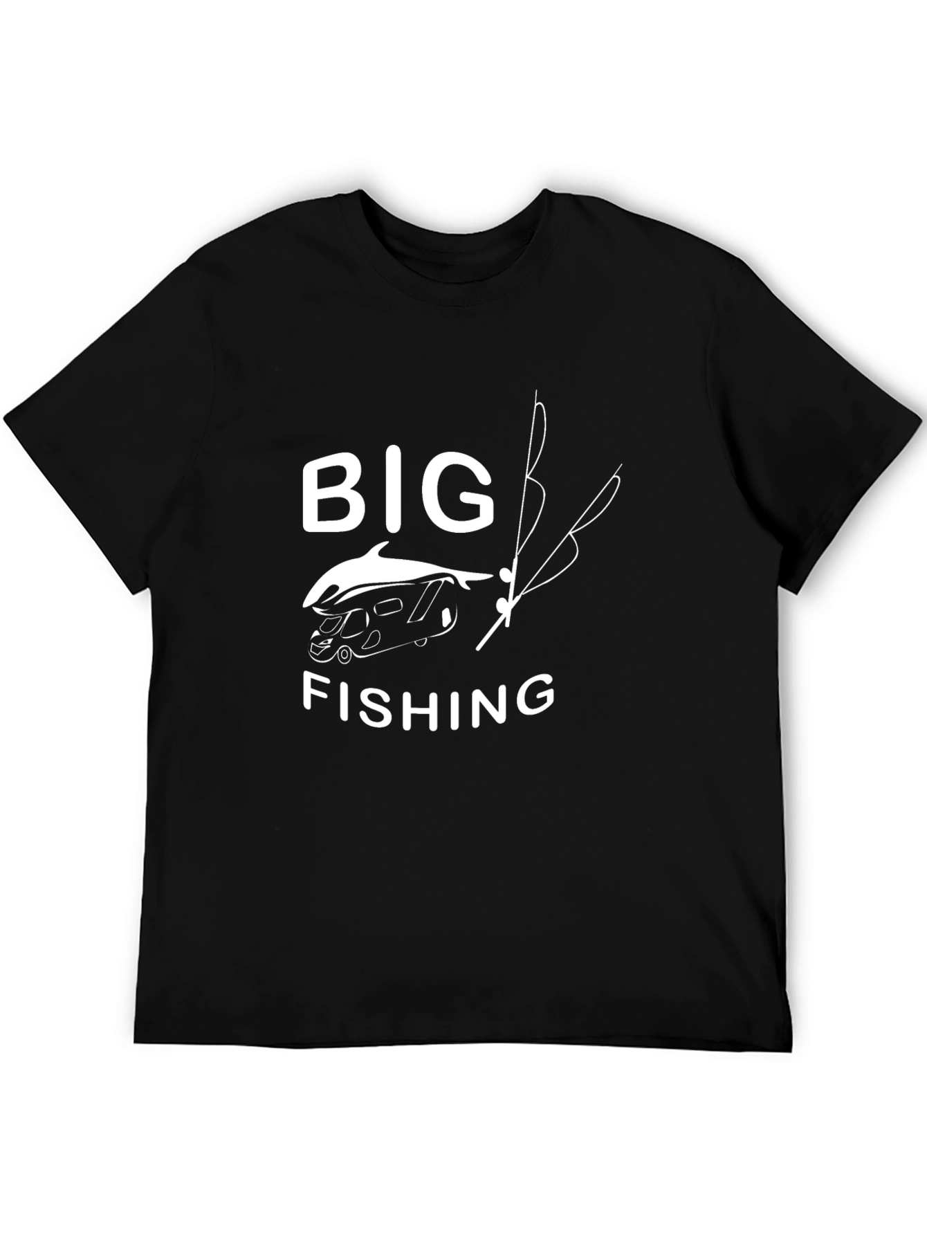 Black Big Fishing T-Shirt - Novelty Graphic Tee view 5
