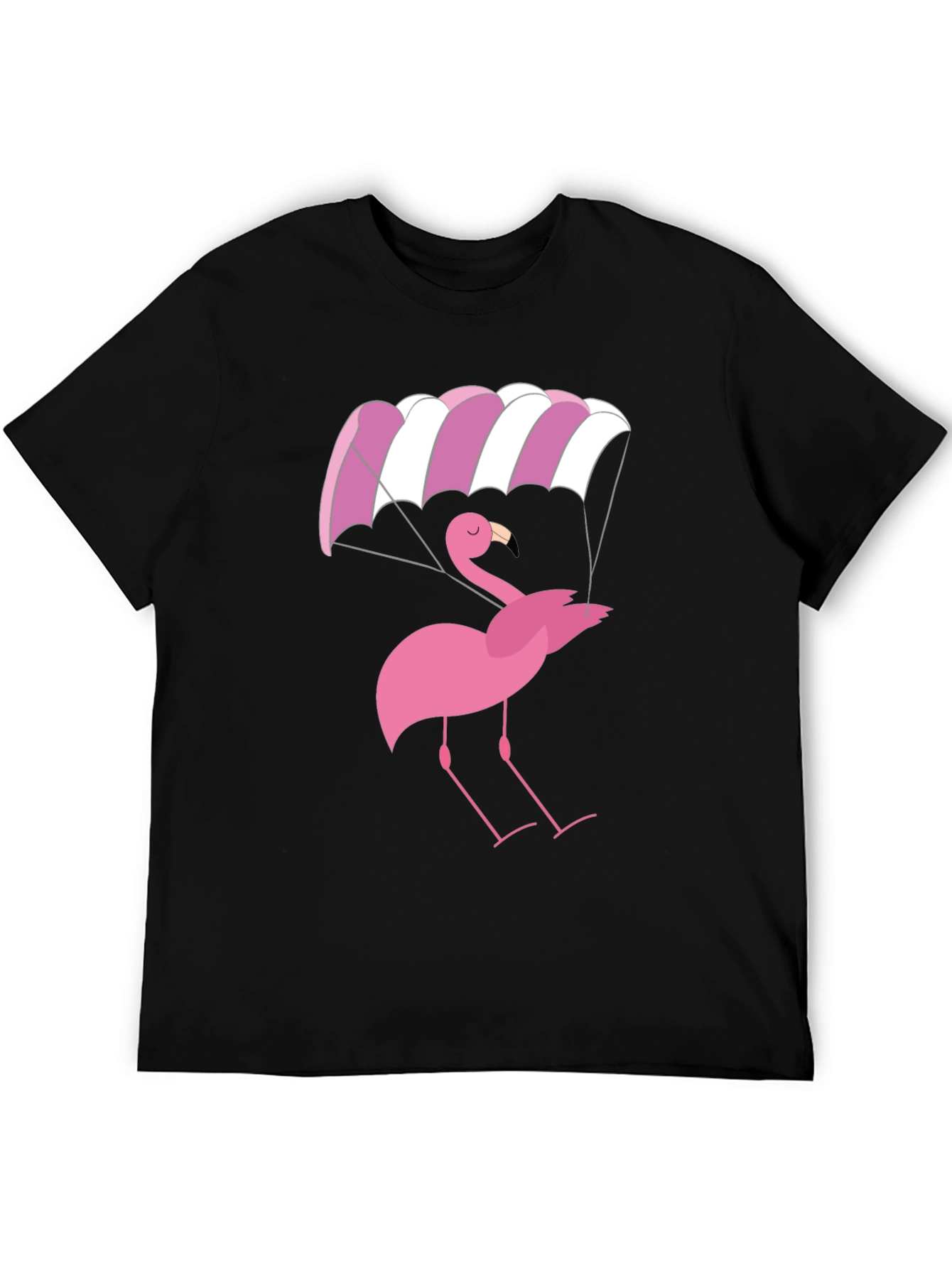 Black Pink Flamingo Parachute Black T-Shirt view 5