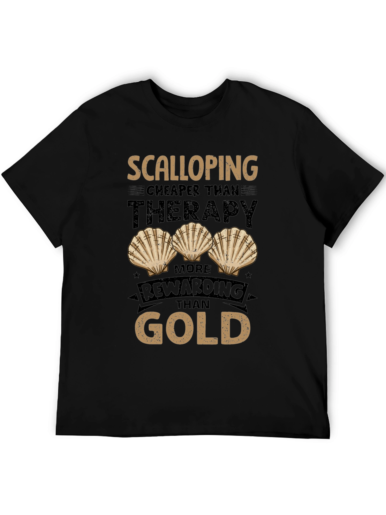 Black Scalloping Therapy T-Shirt Funny Fisherman Tee view 5