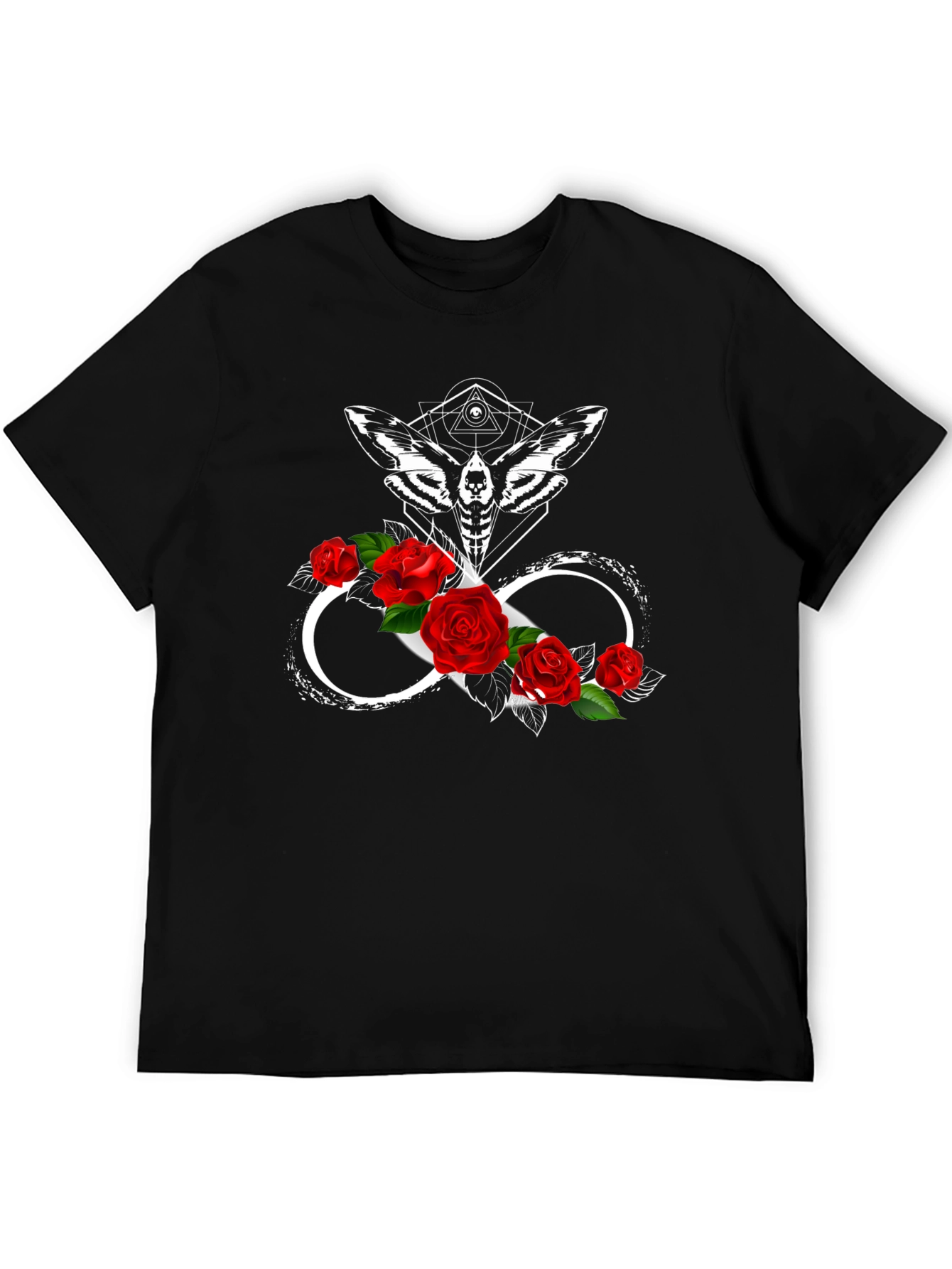 Moth Infinity Roses Black T-Shirt - Gothic Aesthetic - 5