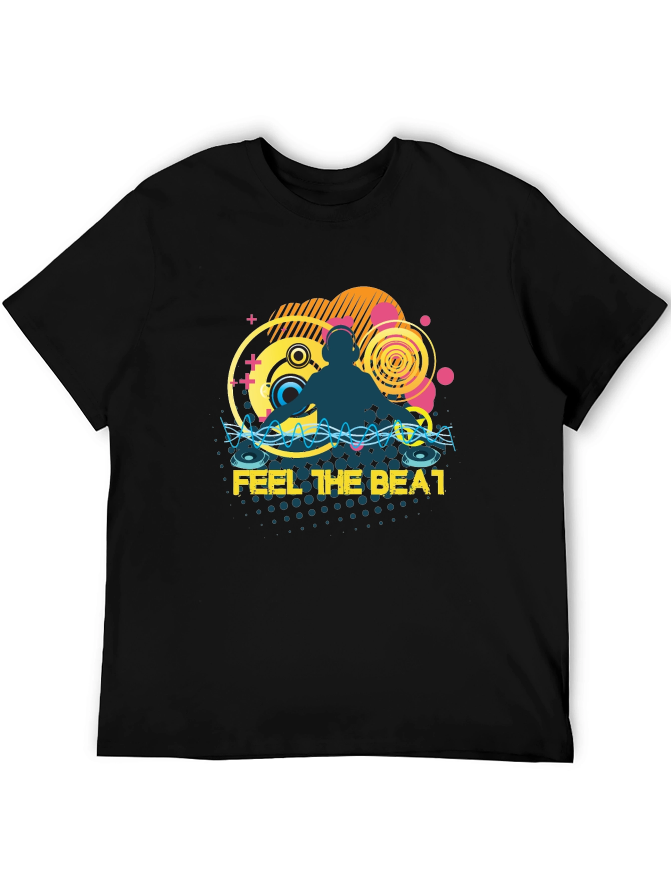 Black DJ Music Graphic T-Shirt - Feel The Beat view 5