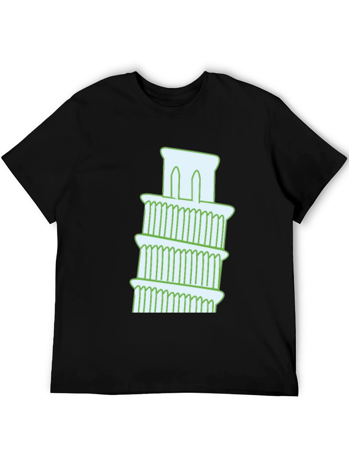 Black Leaning Tower Graphic Tee - Black Cotton T-Shirt view 5