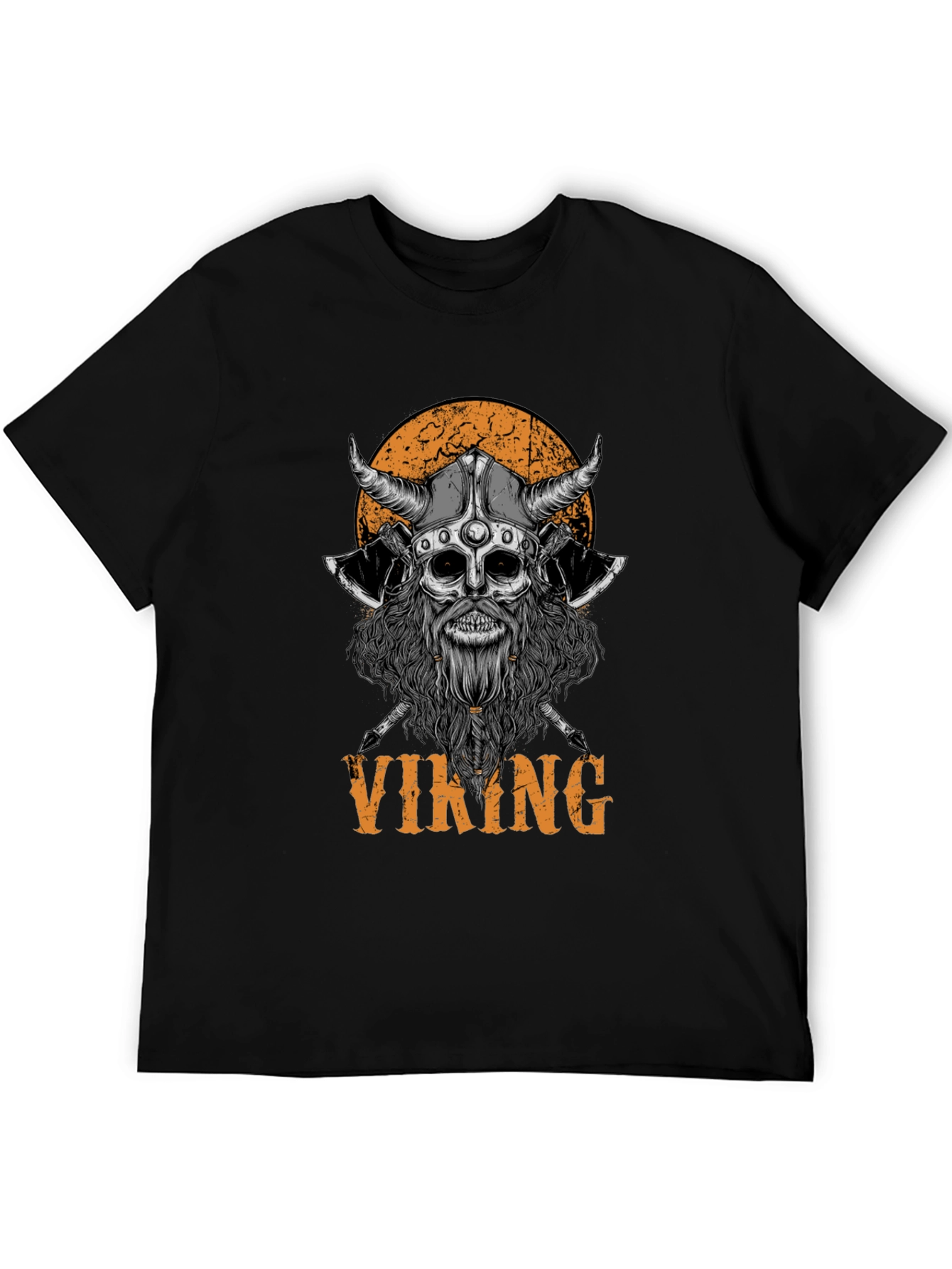 Black Viking Skull Graphic Black T-Shirt view 5