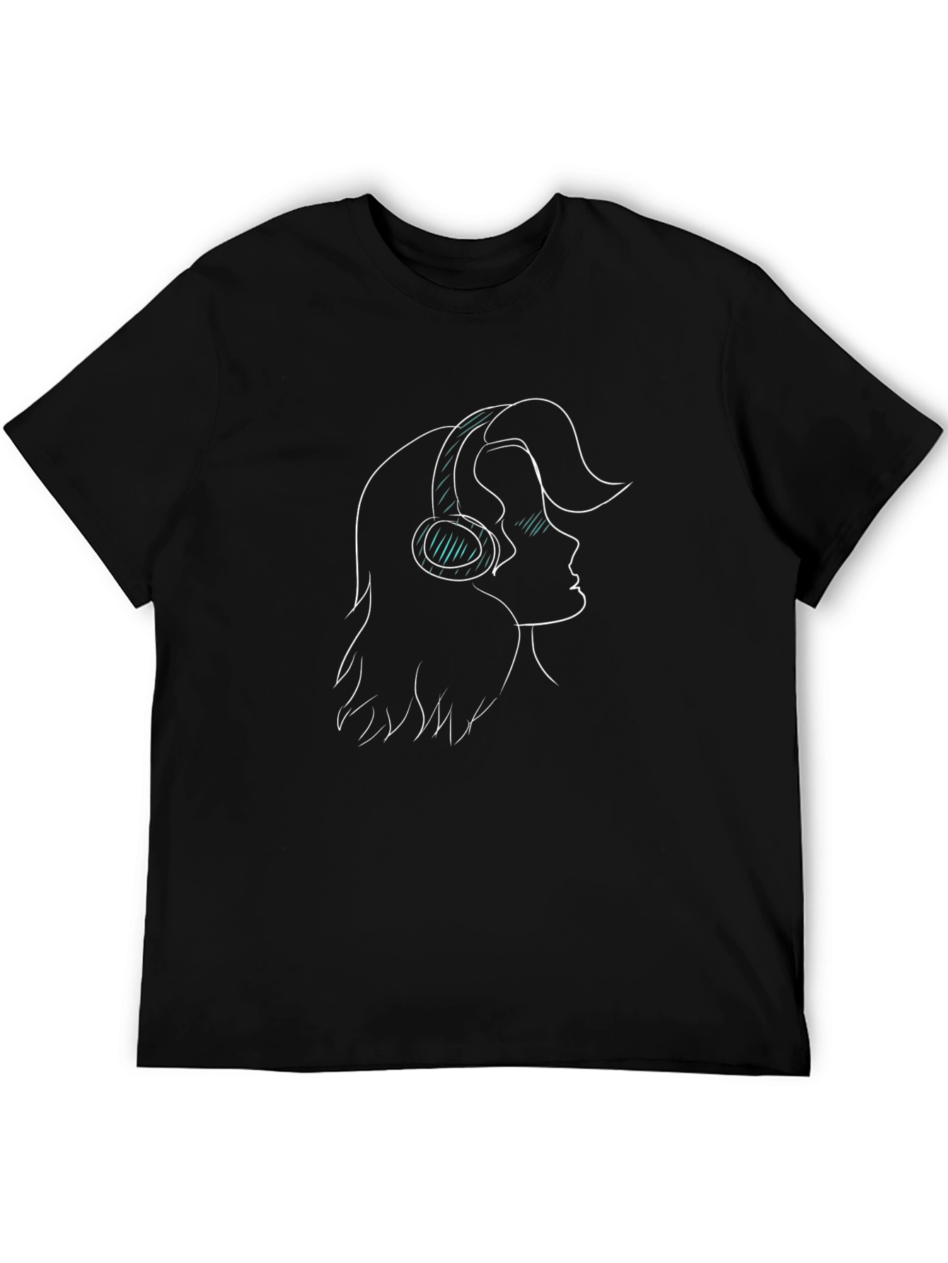 Black Headphones Girl Black Graphic Tee view 5