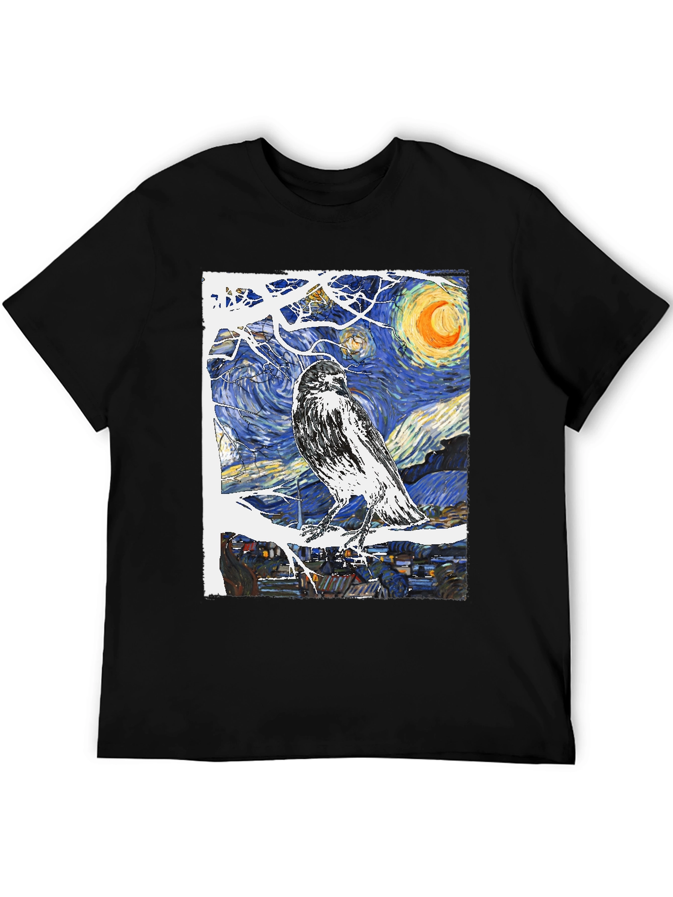 Black Starry Night Raven T-Shirt Art Tee view 5