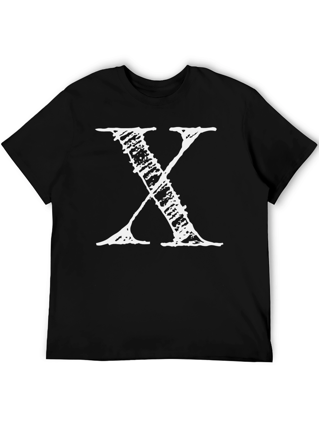 Black Men's Black T-Shirt with Distressed White "X" Print view 5