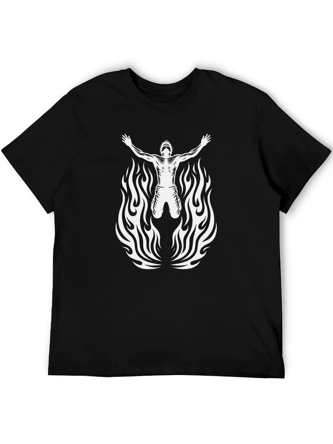 Black Flaming Man Graphic Tee - Black Cotton Shirt view 5