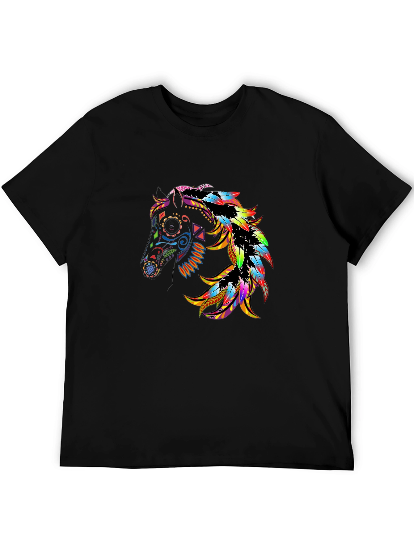 Black Black Tee with Colorful Horse Graphic view 5
