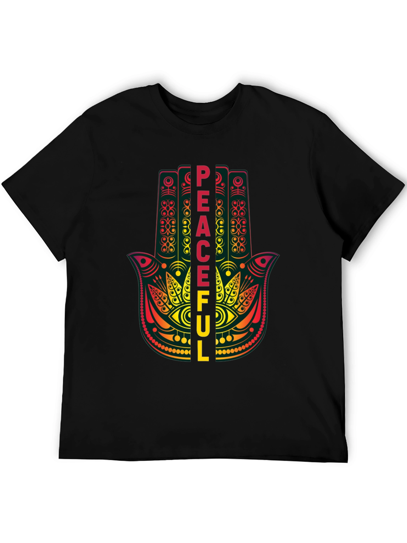 Black Peaceful Hamsa Hand Graphic T-Shirt view 5
