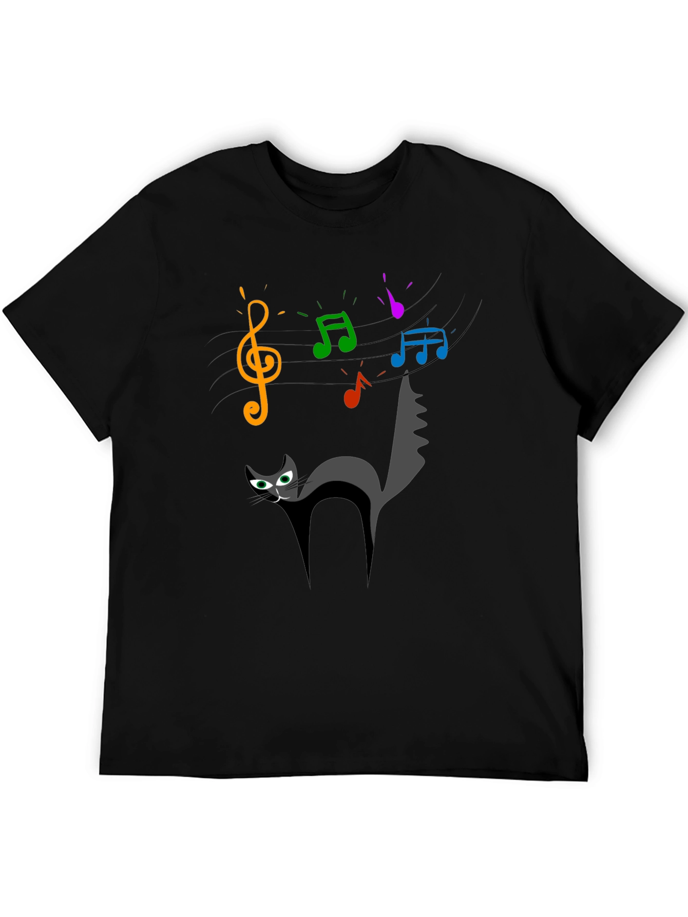 Black Cat Music T-Shirt - Quirky Black Tee for Cat Lovers view 5