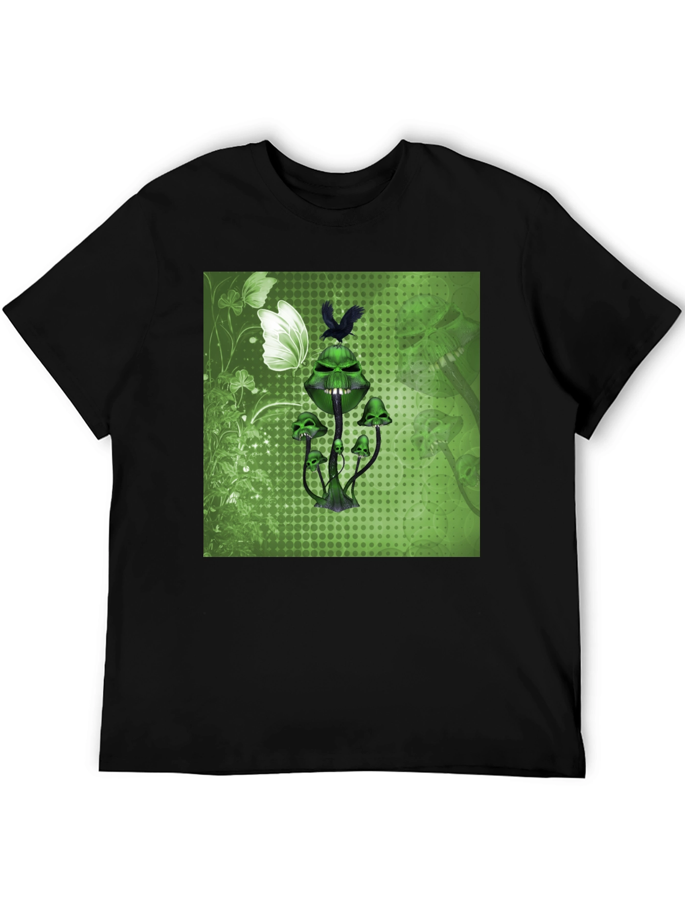 Black Grim Green Mushroom Graphic Tee - Edgy & Unique view 5