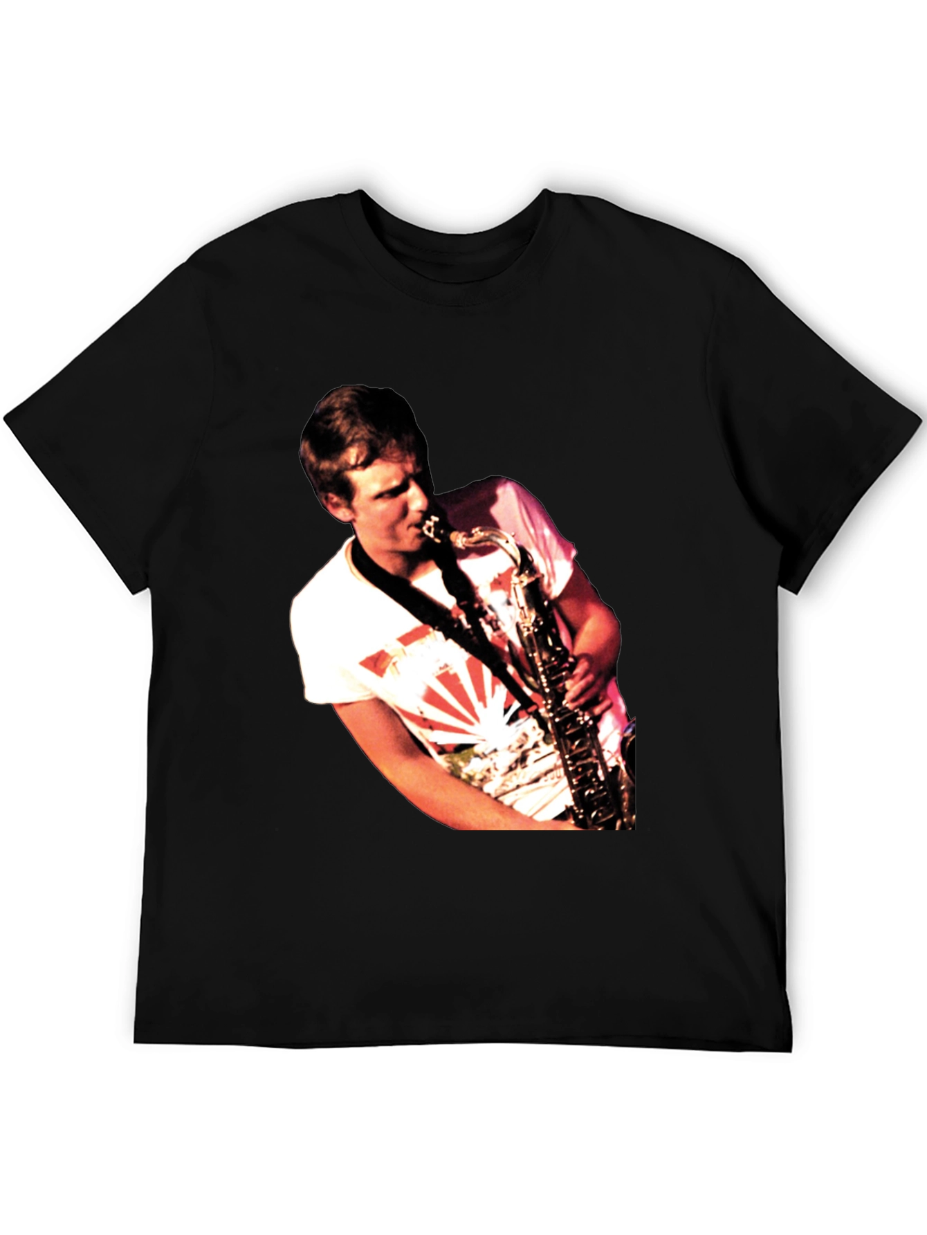 Black Saxophone Player Graphic T-Shirt - Black Cotton Tee view 5