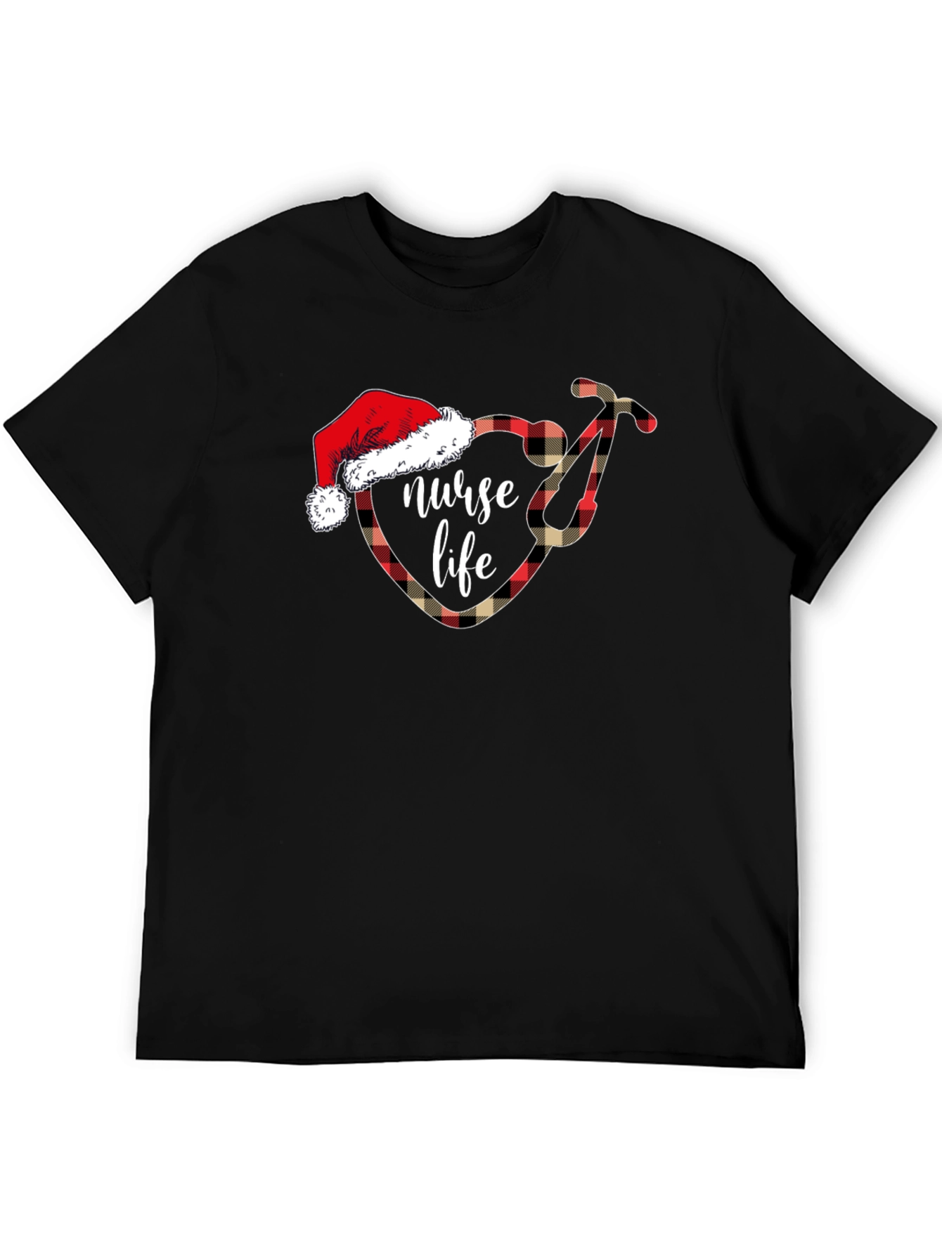 Black Nurse Life Christmas Plaid Stethoscope T-Shirt view 5