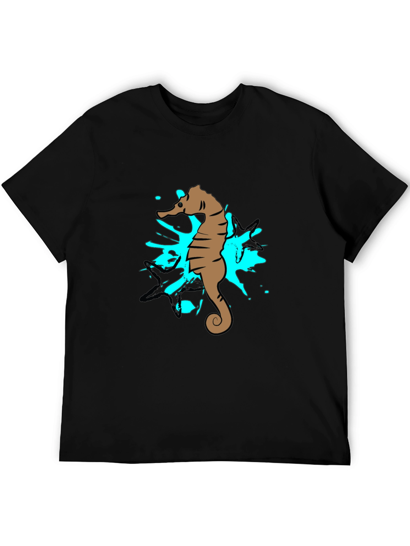 Black Seahorse Splash Graphic T-Shirt - Black Cotton Tee view 5