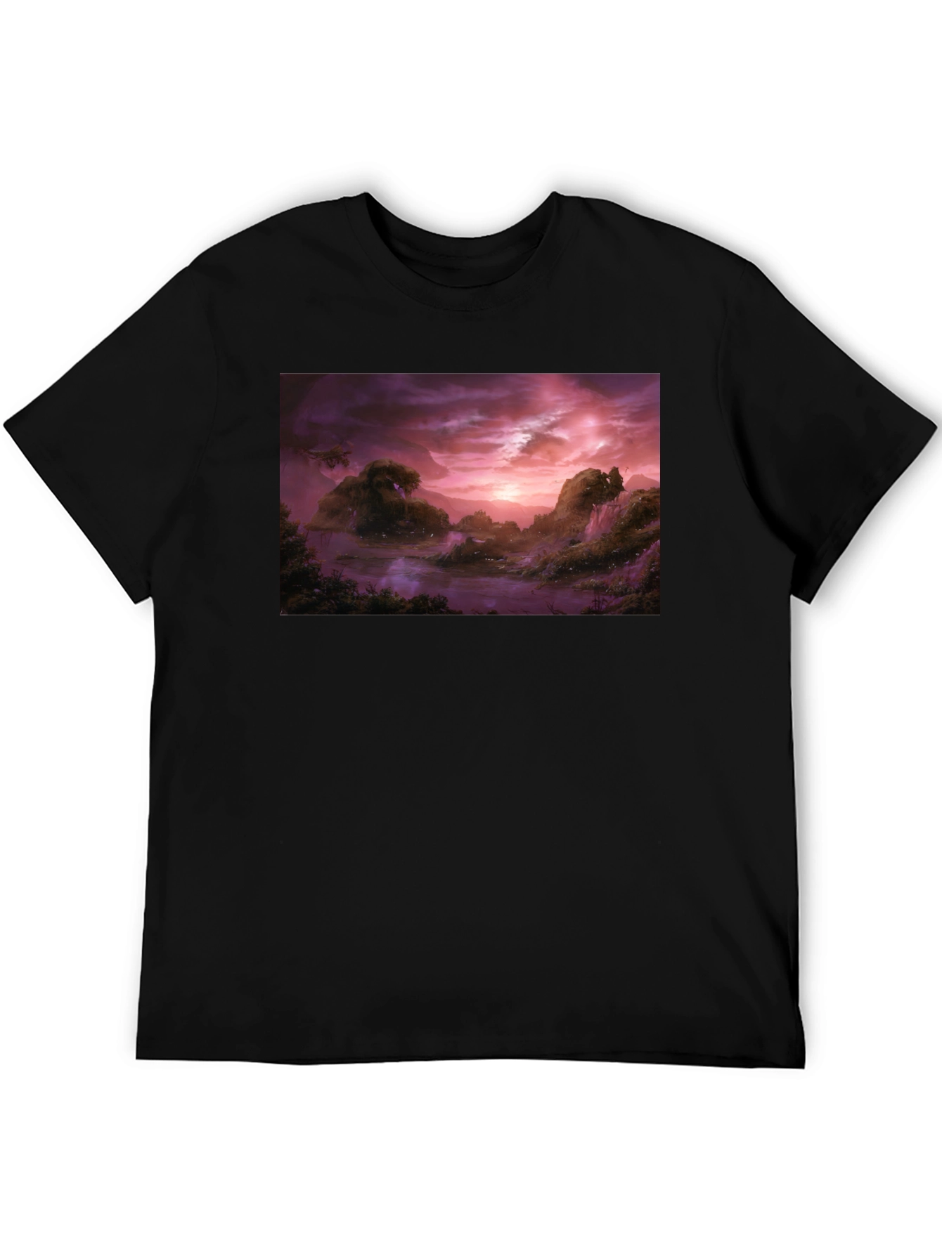 Black Mystic Landscape Graphic Tee - Black Cotton Blend view 5