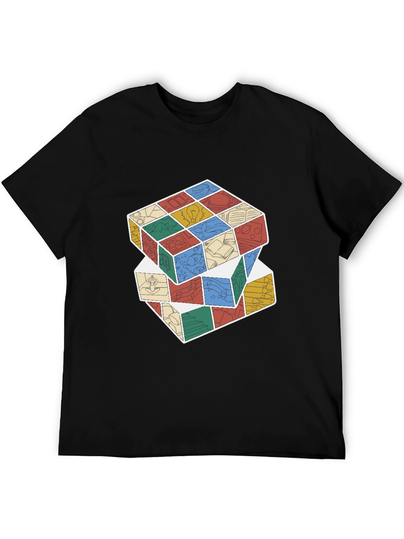 Black Stacked Cube Design Black T-Shirt view 5