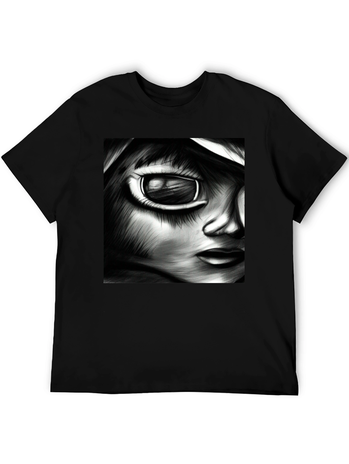 Black Monochrome Anime Art Tee view 5