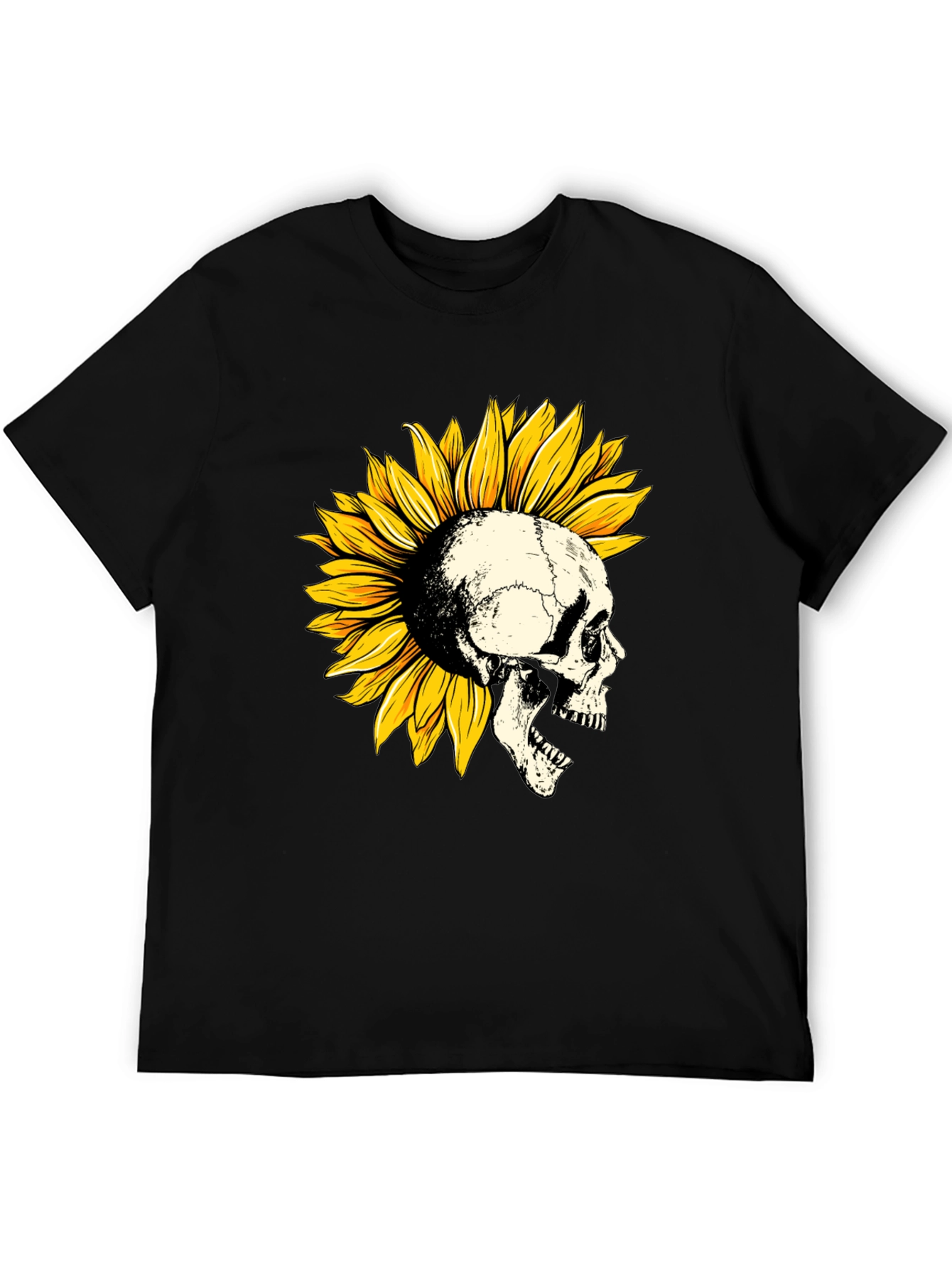 Black Skull Sunflower Graphic T-Shirt - Unique Design view 5