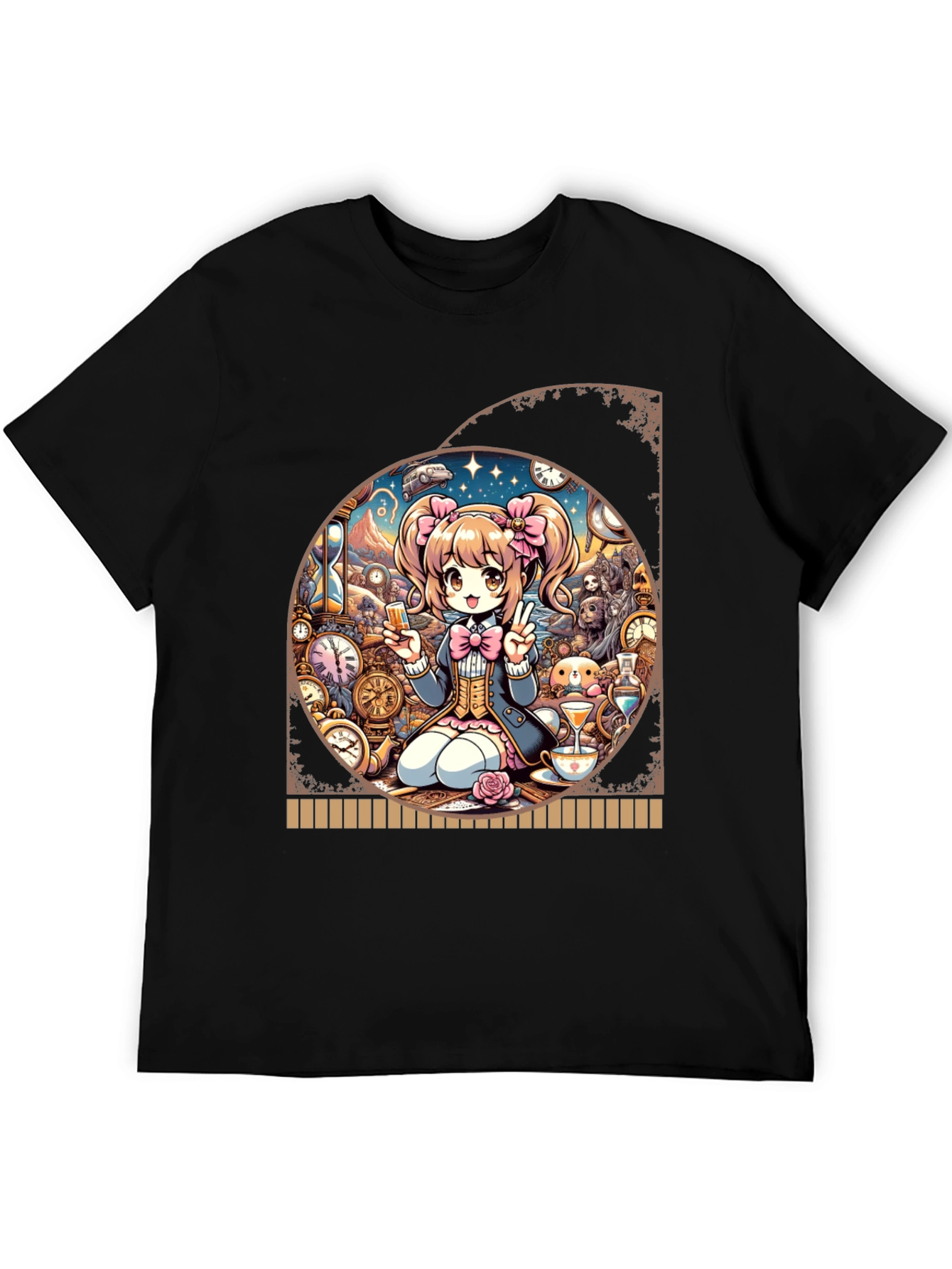 Black Anime Girl Time Travel Graphic Tee - Unique Design view 5