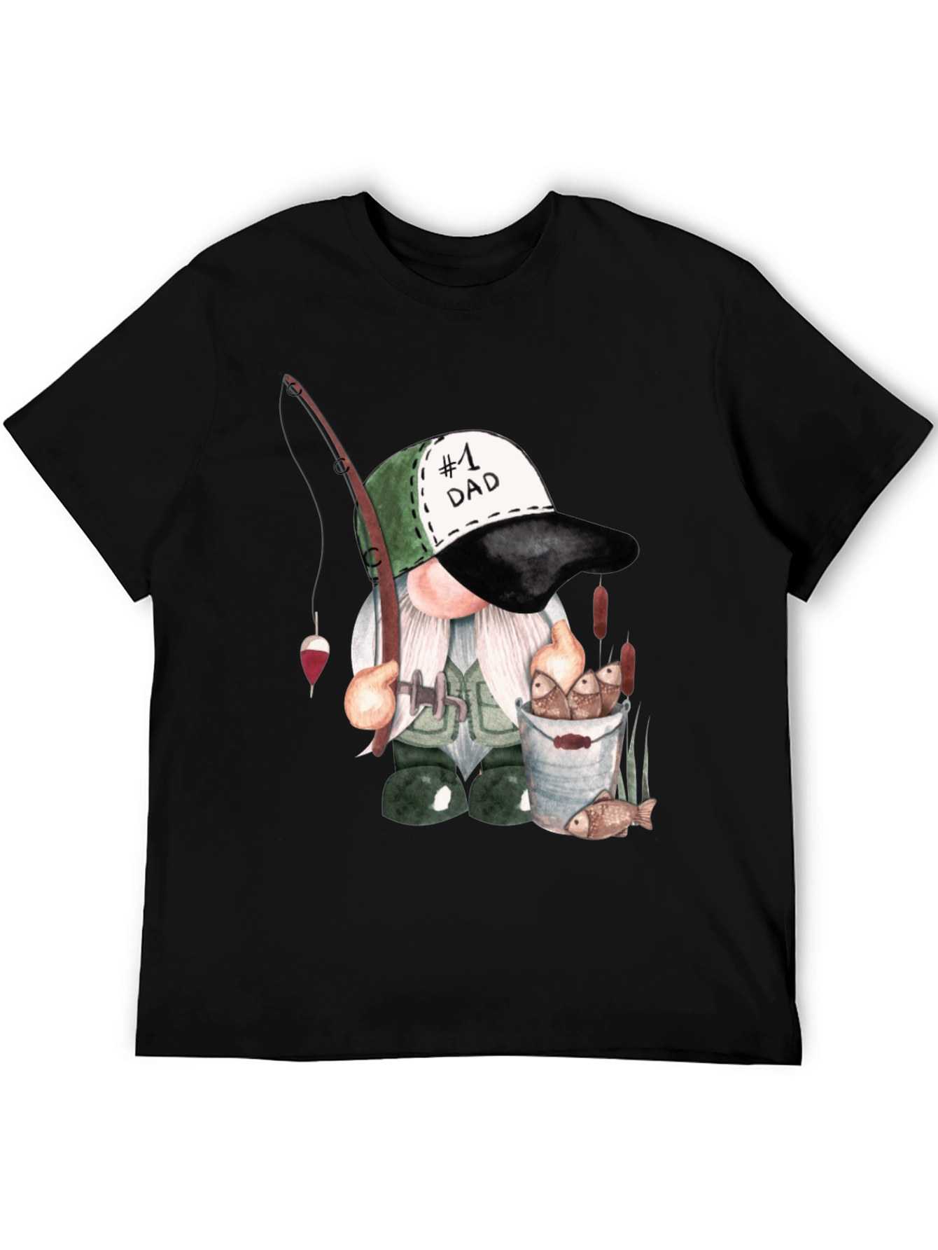 Black Fishing Gnome Dad T-Shirt view 5
