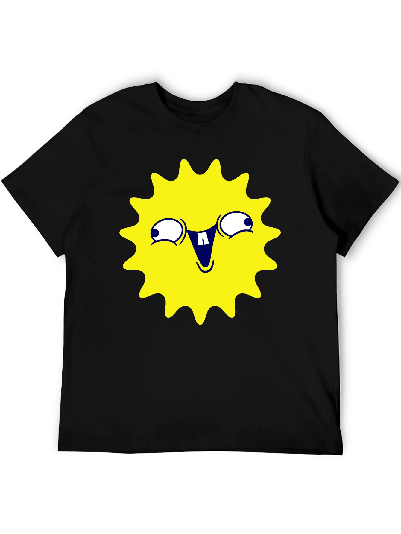 Black Funny Yellow Sun Face Graphic T-Shirt - Black view 5