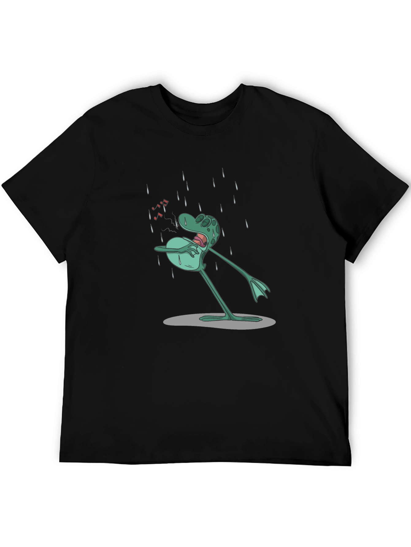 Black Sad Frog Cartoon Black T-Shirt view 5