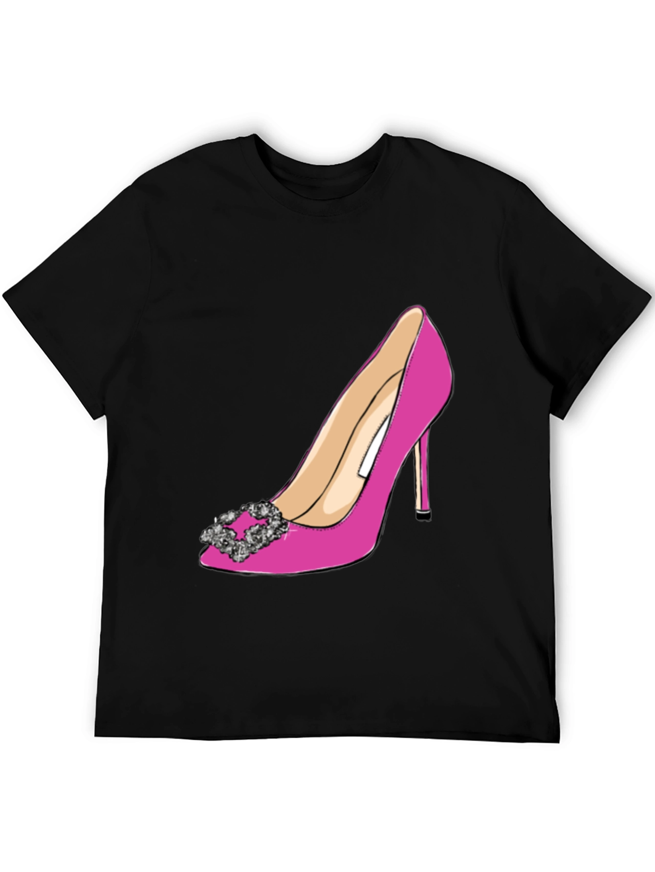 Black Stylish Pink High Heel Shoe Graphic Tee view 5
