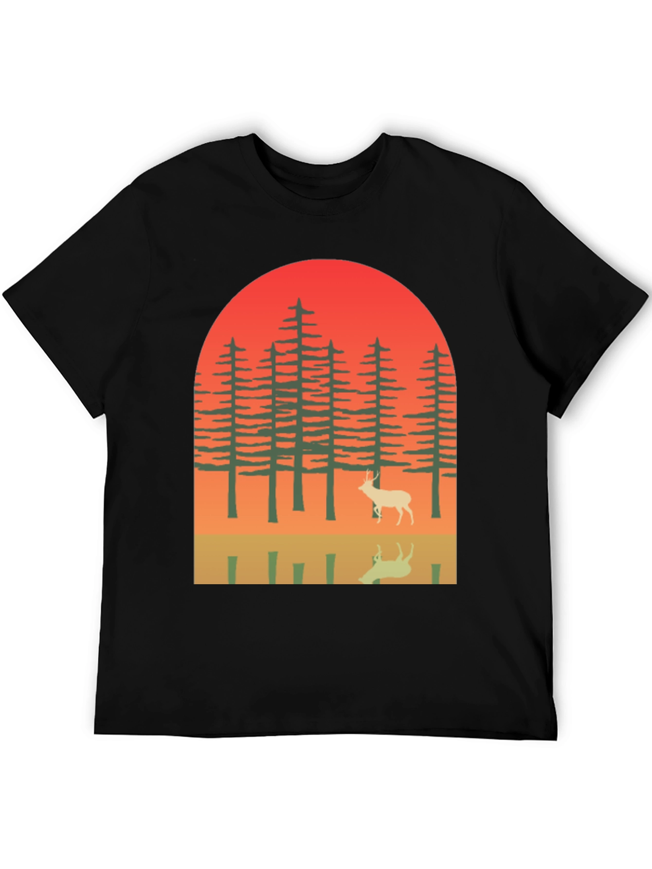 Black Retro Deer Forest Graphic Tee view 5