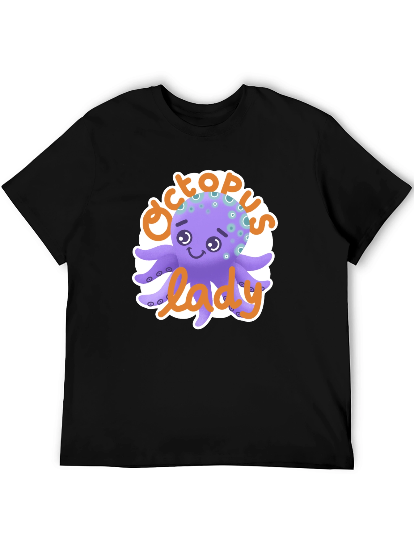 Black Octopus Lady T-Shirt - Cute Cartoon Graphic Tee view 5