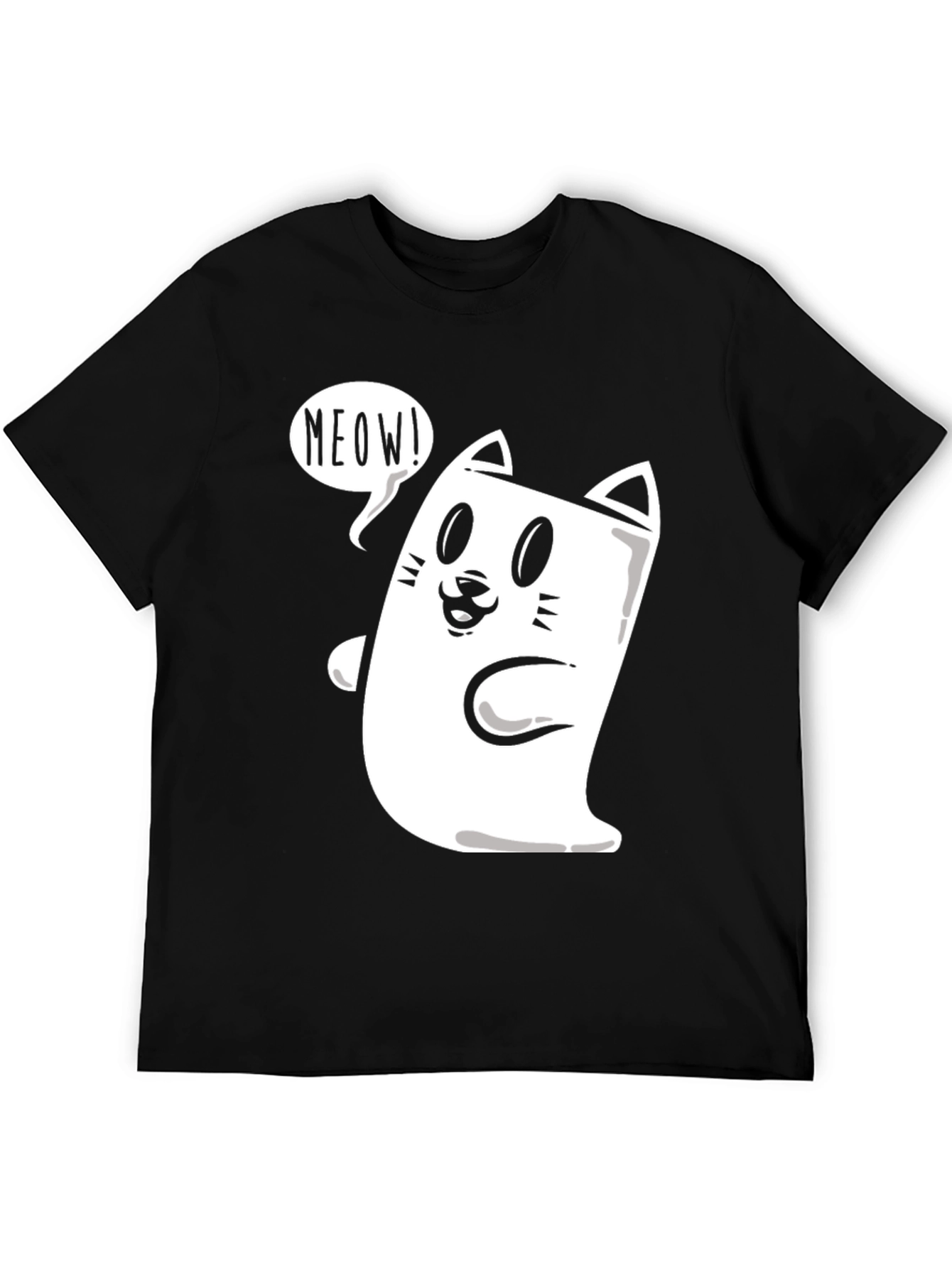 Black Meow Cat Graphic Tee - Funny Cartoon T-Shirt view 5