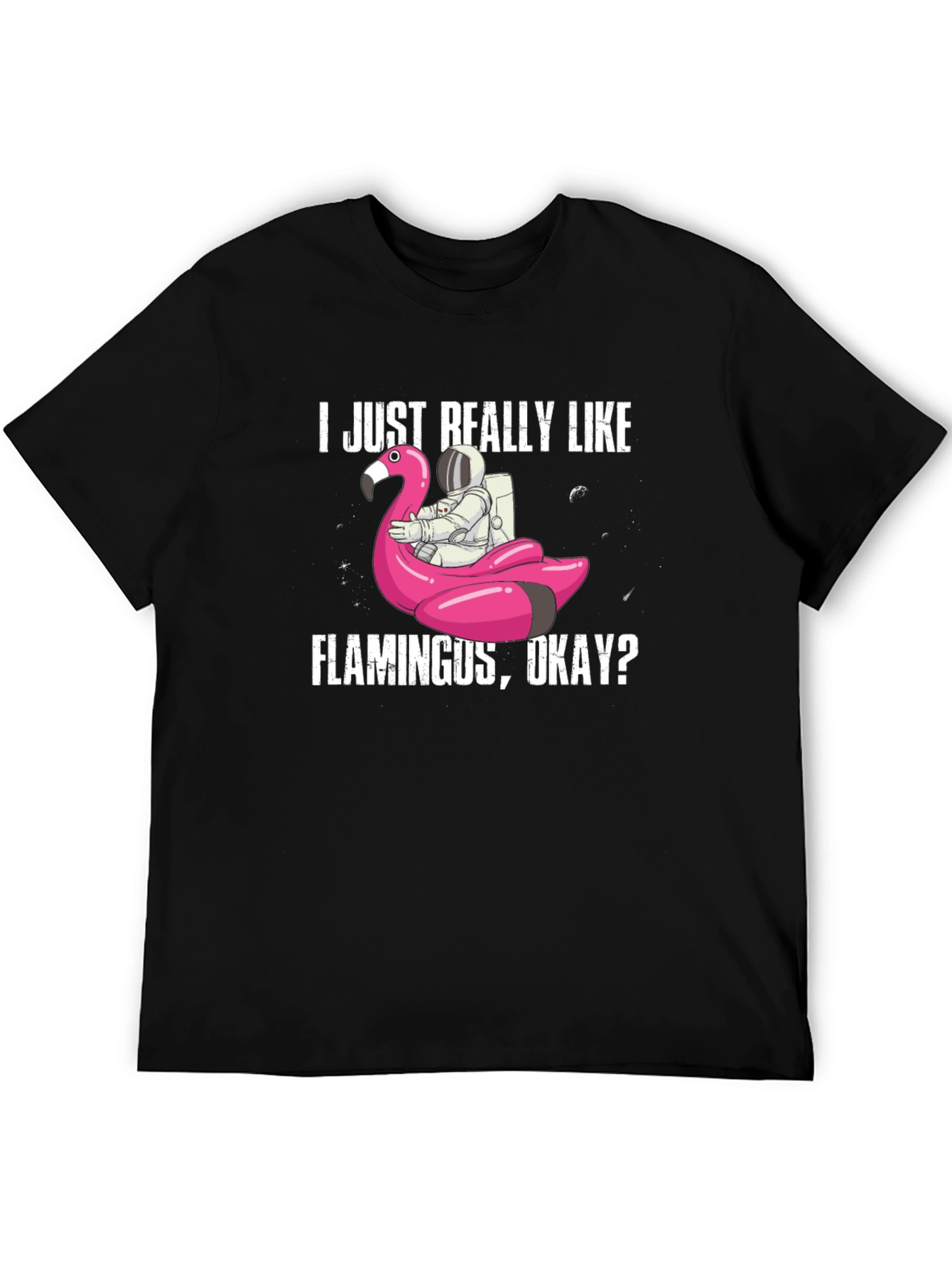 Black Flamingo Astronaut T-Shirt - I Just Really Like Flamingus view 5