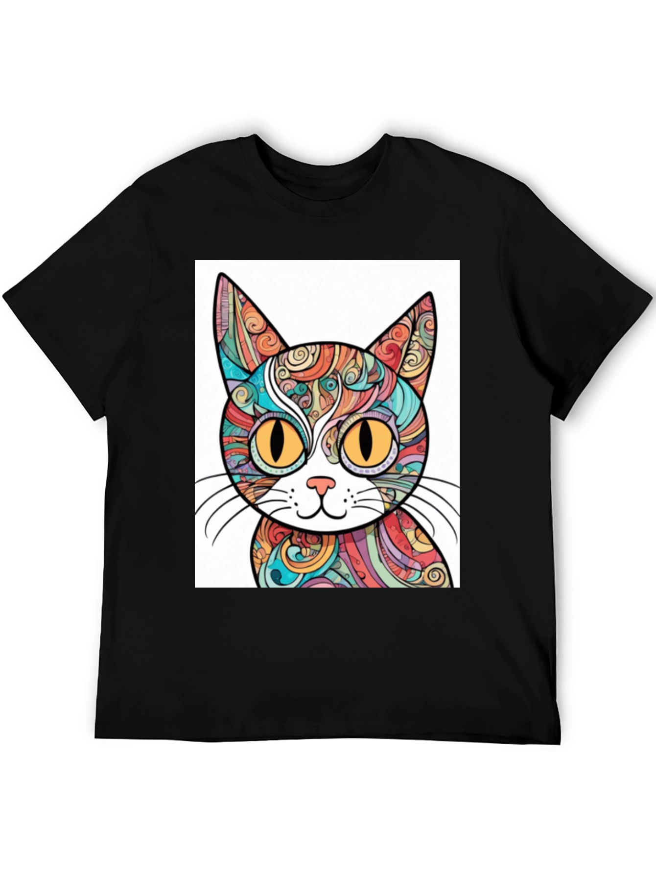 Black Colorful Cat Graphic T-Shirt - Unique Design view 5