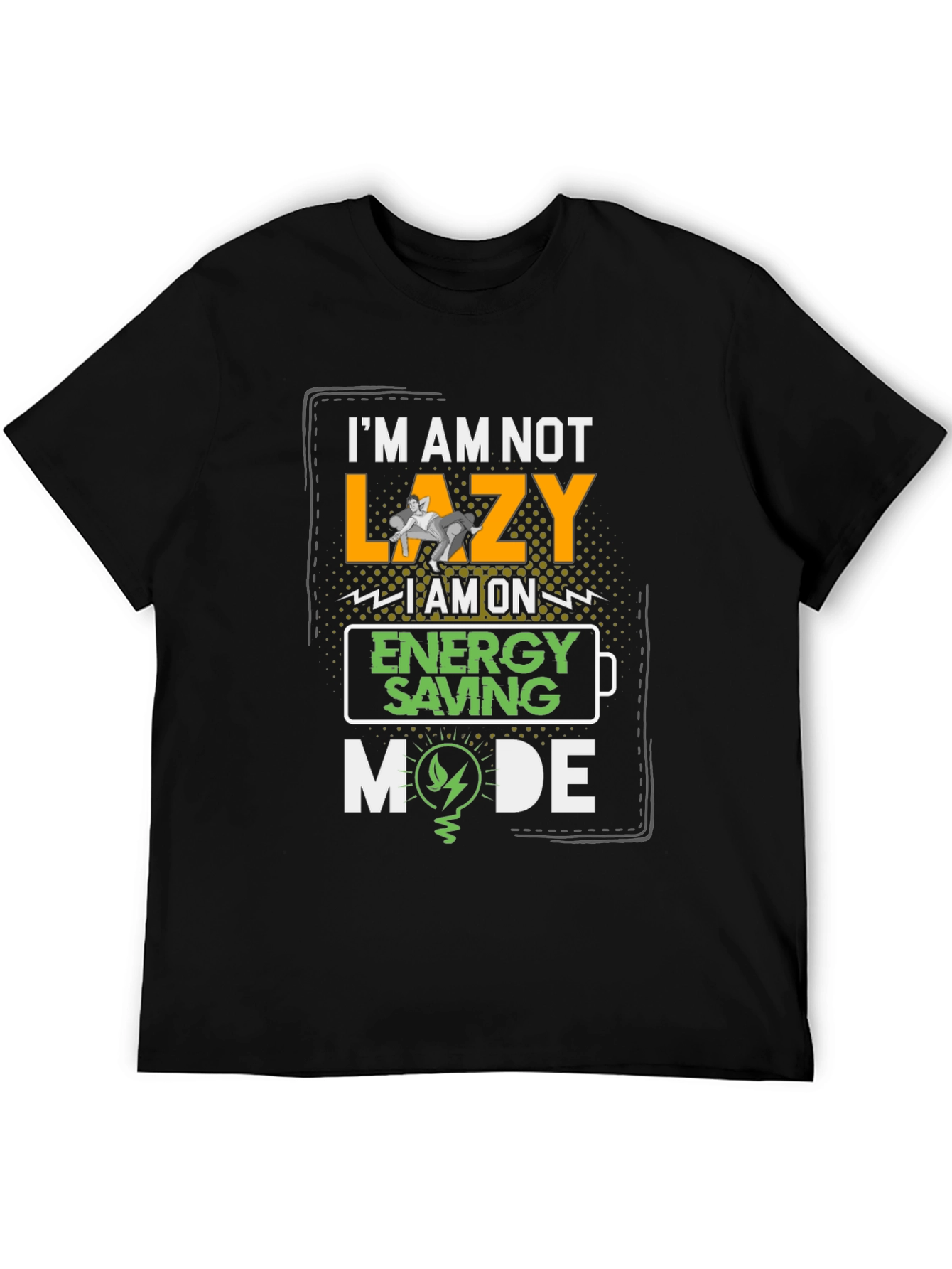 Black Funny Energy Saving Mode Graphic T-Shirt view 5