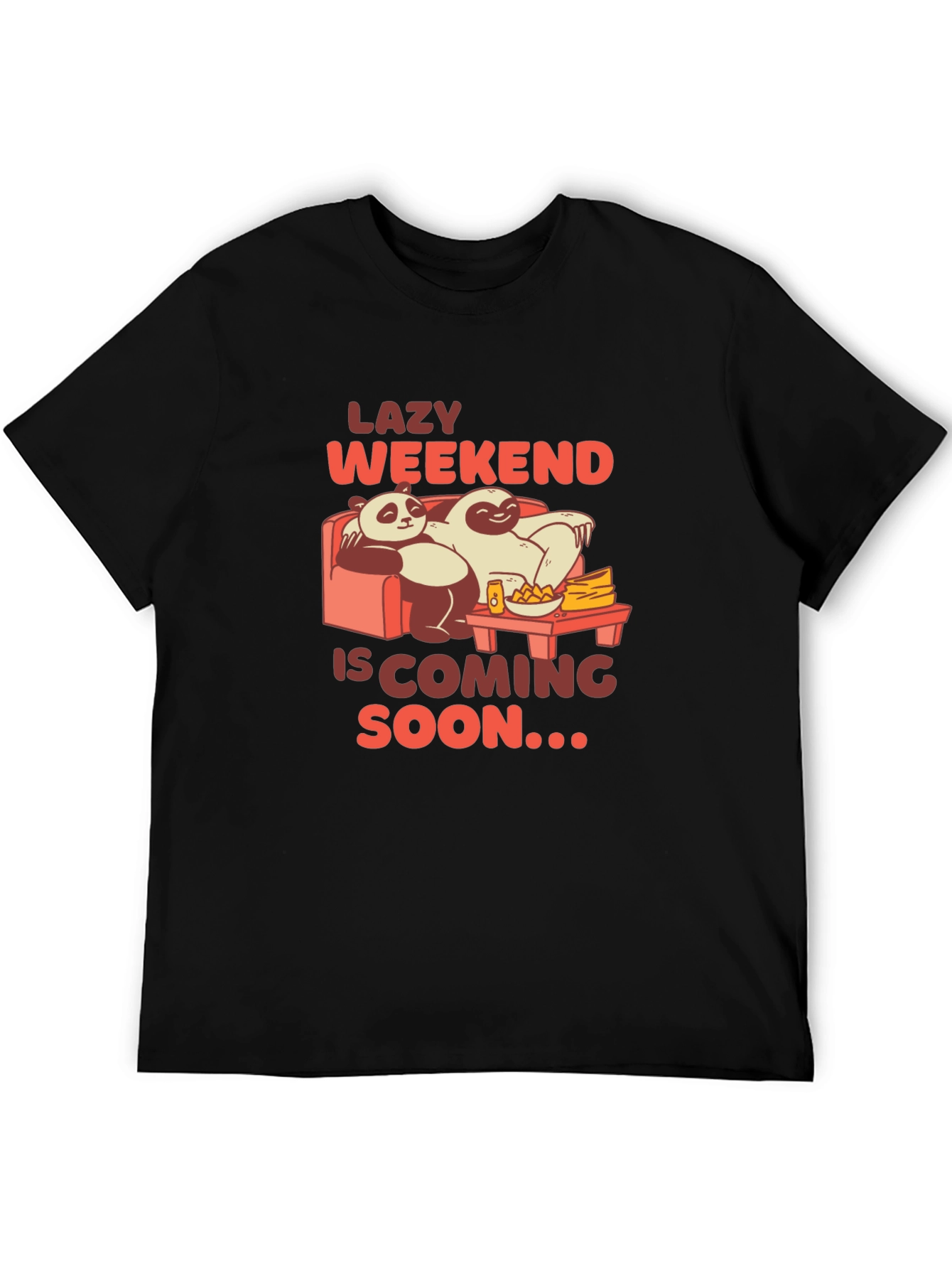 Black Lazy Weekend T-Shirt: Panda & Sloth Edition view 5