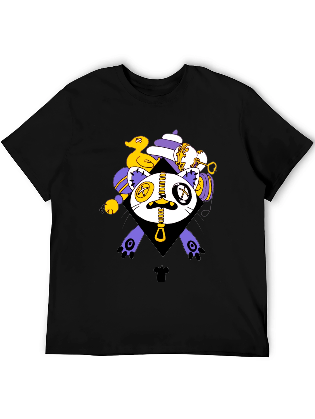 Black Men's Black T-Shirt with Cute Monster Graphic view 5